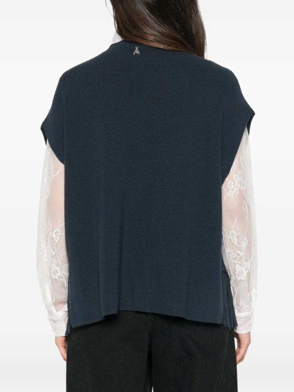 Patrizia Pepe fringed wool poncho Blauw