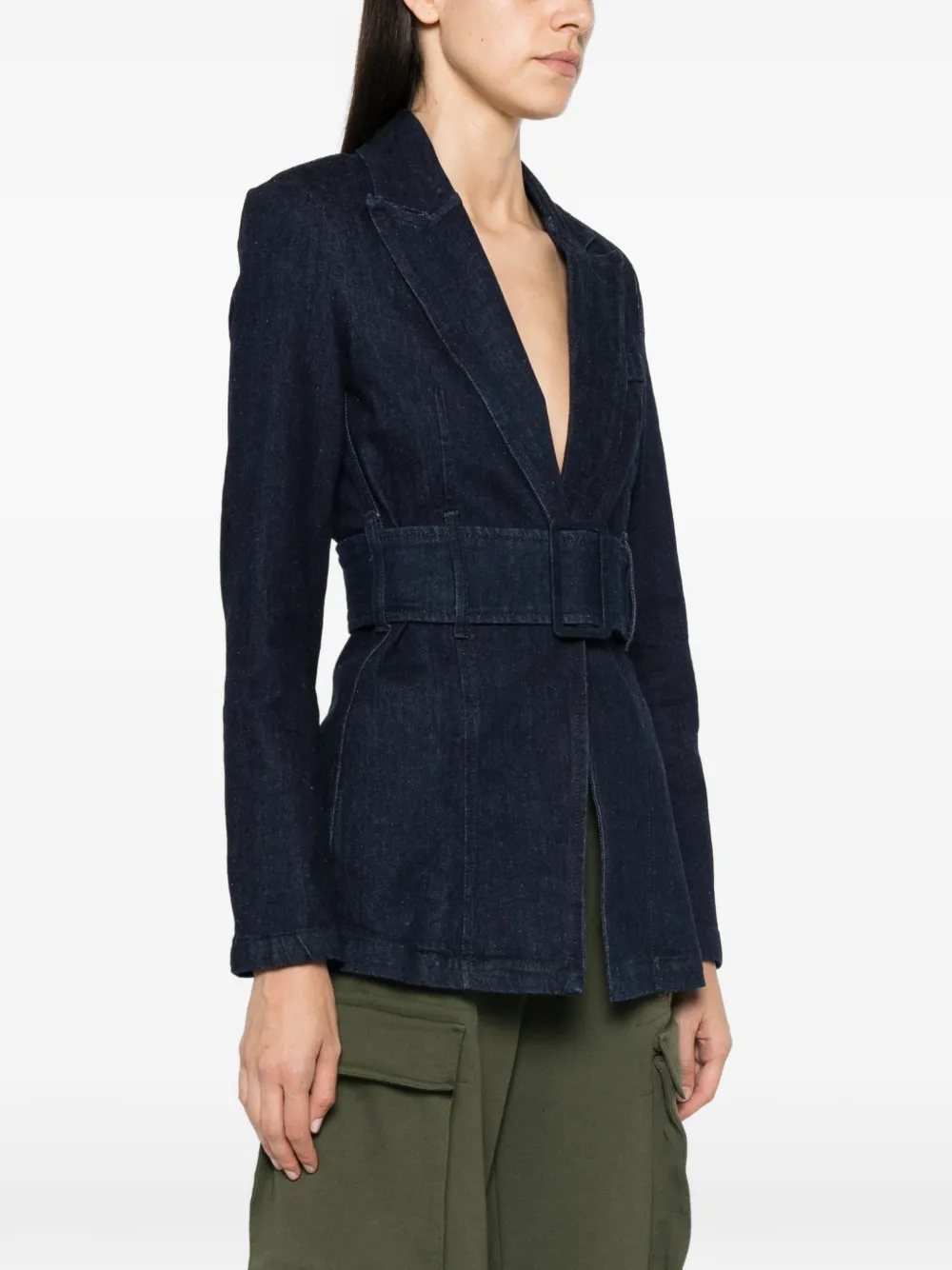 Patrizia Pepe belted denim blazer Blauw