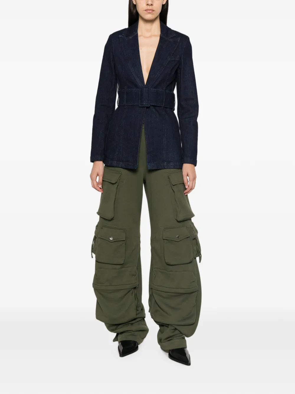 Patrizia Pepe belted denim blazer Blauw