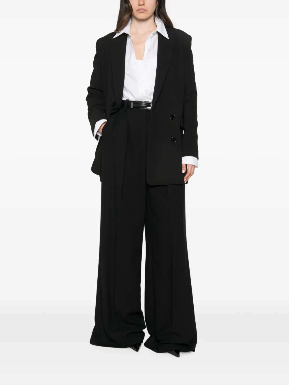 Patrizia Pepe Blazer met dubbele rij knopen en puntige revers Zwart