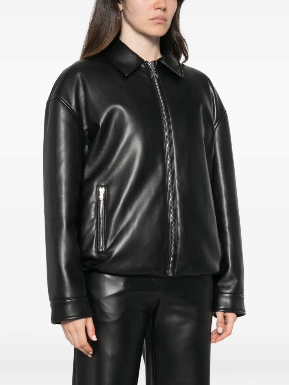 Patrizia Pepe coated bomber jacket Zwart