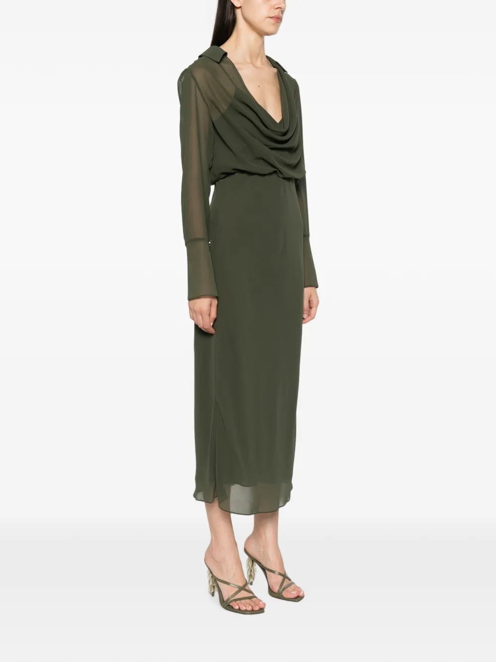 Patrizia Pepe Georgette jurk met ronde hals Groen