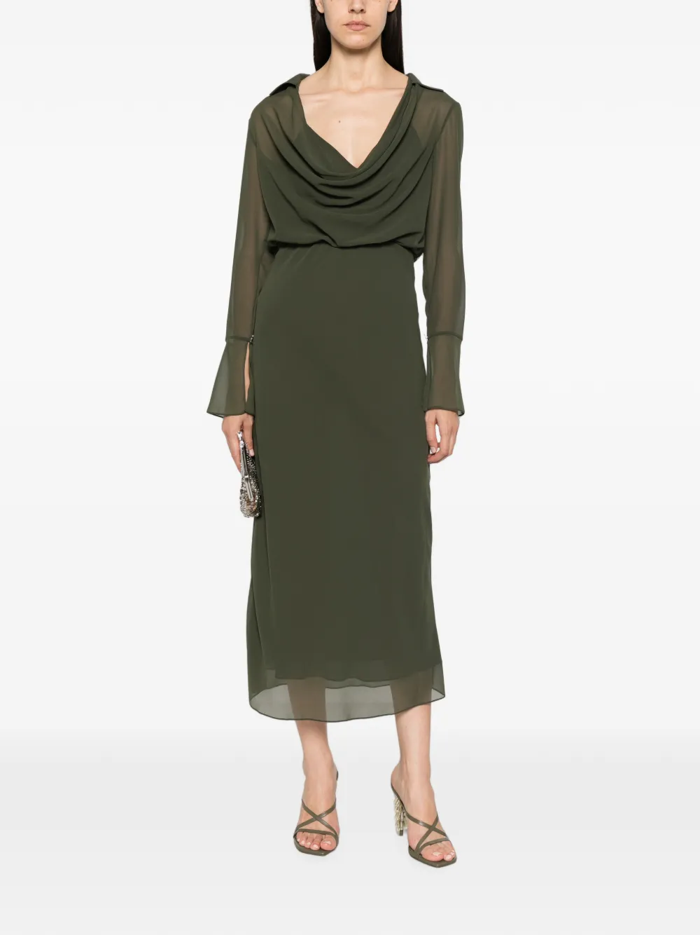 Patrizia Pepe Georgette jurk met ronde hals Groen