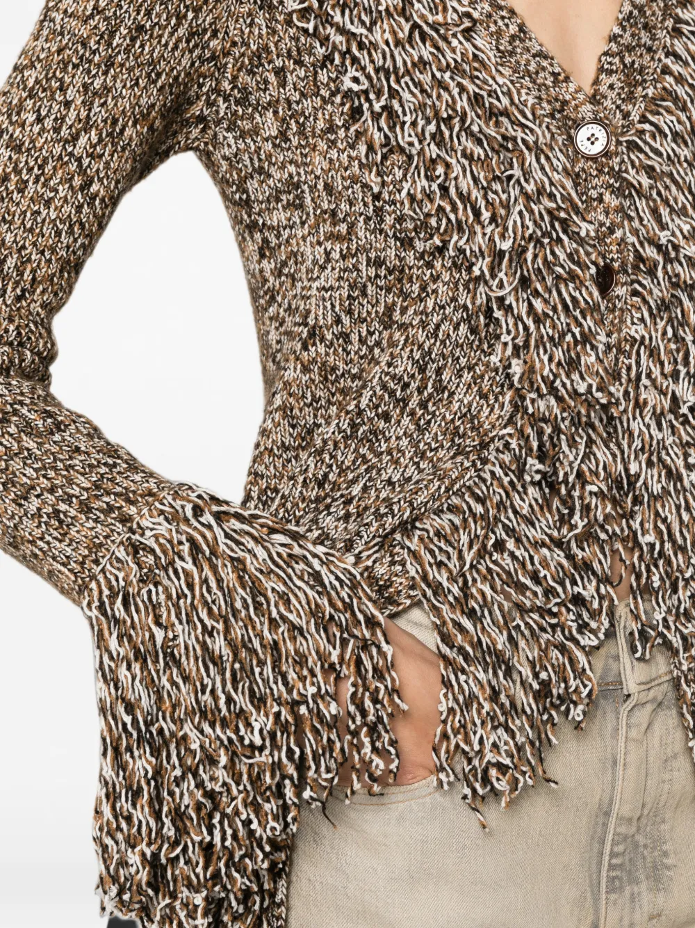 Patrizia Pepe fringed chiné-knit cardigan Bruin