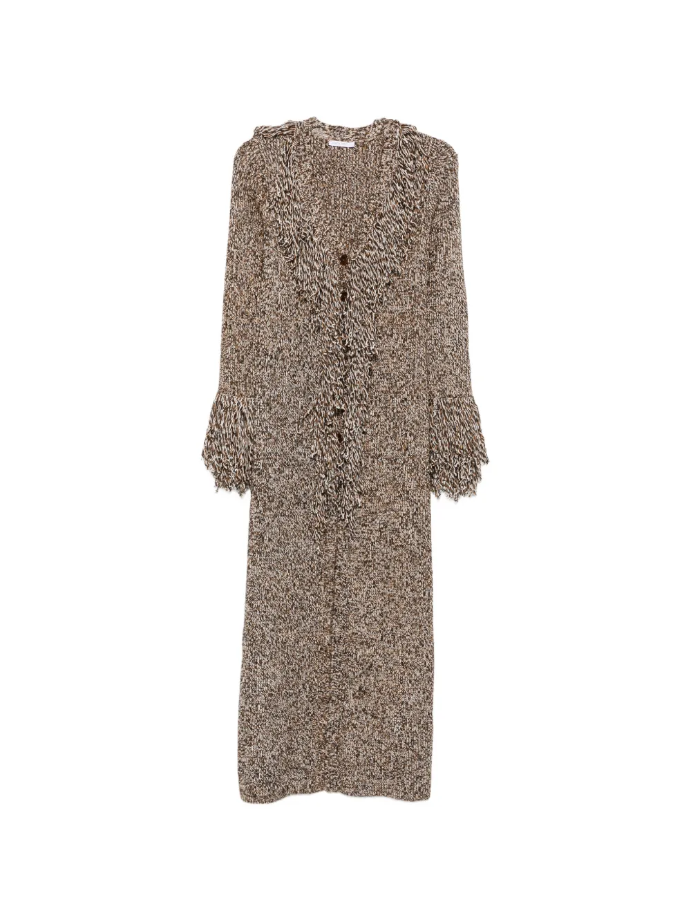 Patrizia Pepe fringed chiné-knit cardigan - Braun