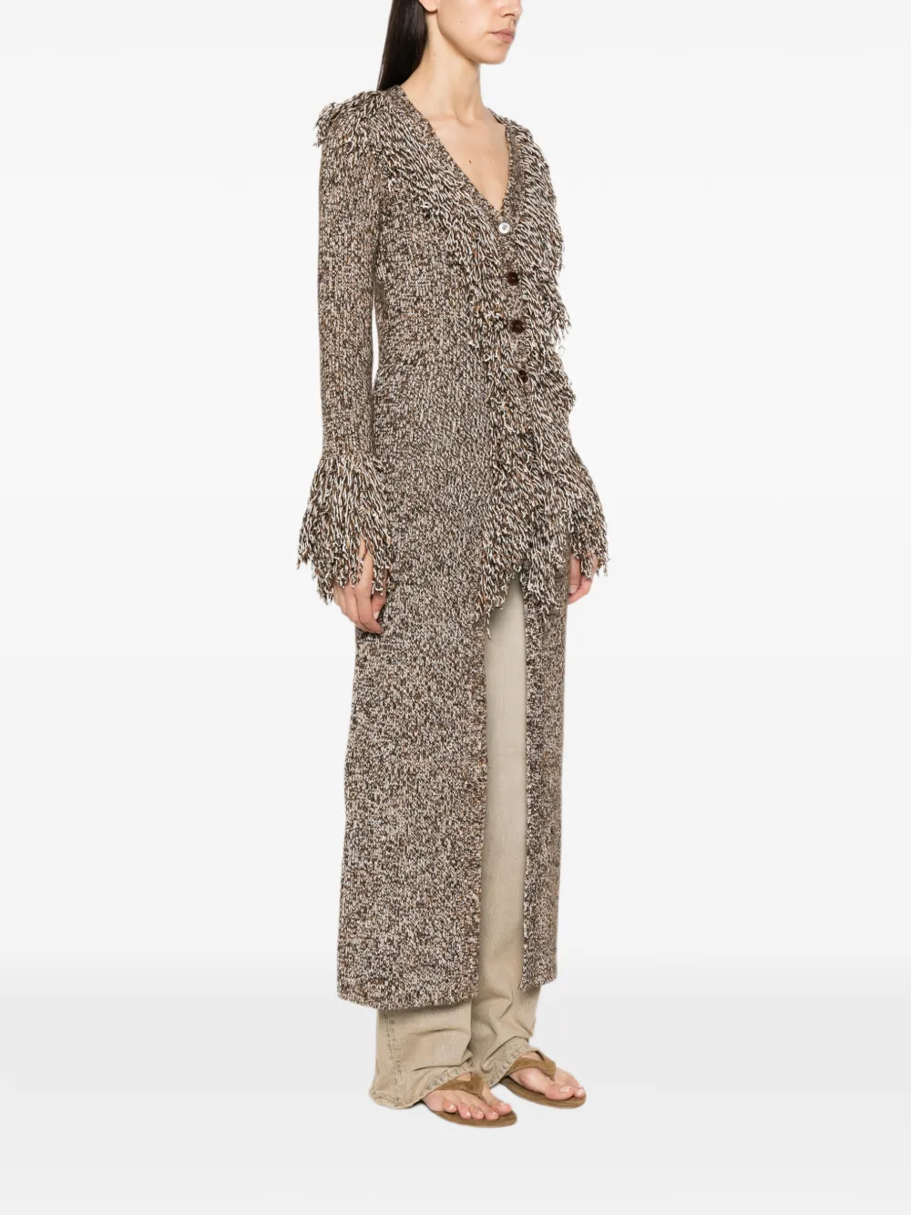Patrizia Pepe fringed chiné-knit cardigan Bruin