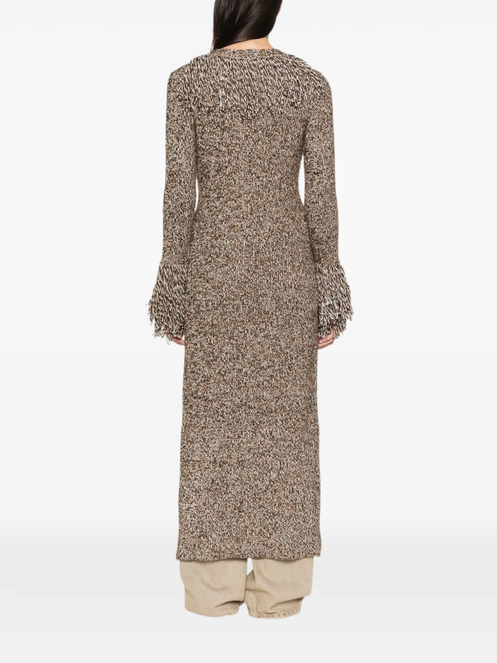Patrizia Pepe fringed chiné-knit cardigan Bruin