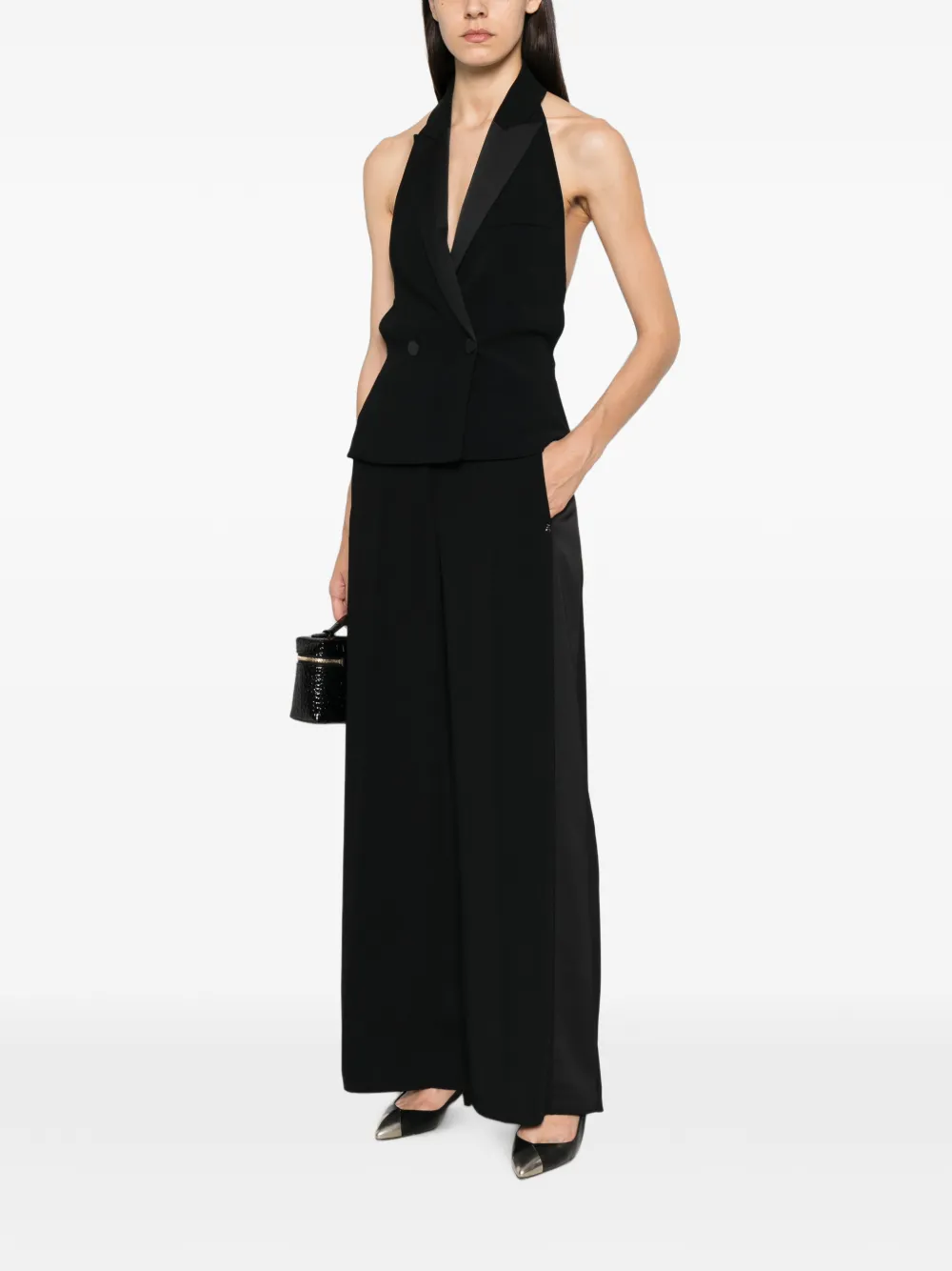 Patrizia Pepe Palazzo broek met colourblocking Zwart
