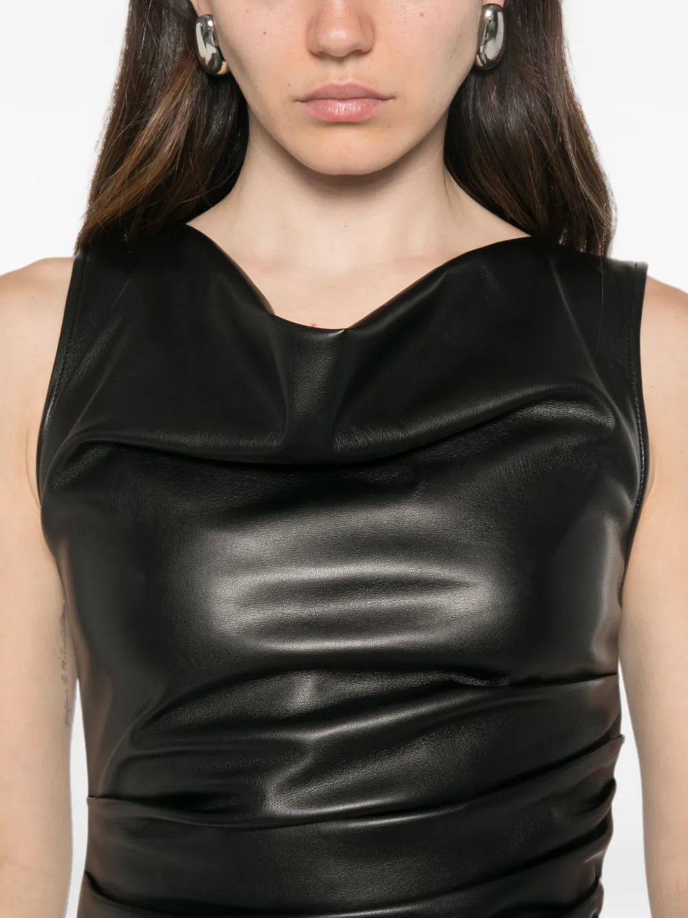 Patrizia Pepe draped coated-finish dress Zwart