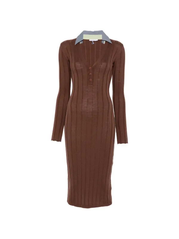 patrizia pepe knit dress Midi with contrast collar Brown Woman Size 0 light academia