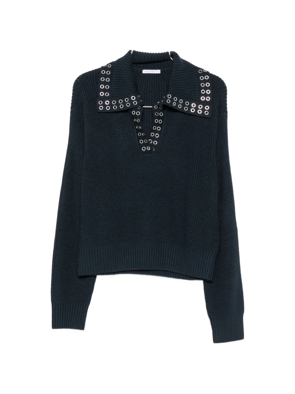 Patrizia Pepe Eyelet-embellished Ribbed-knit Sweater In Blue