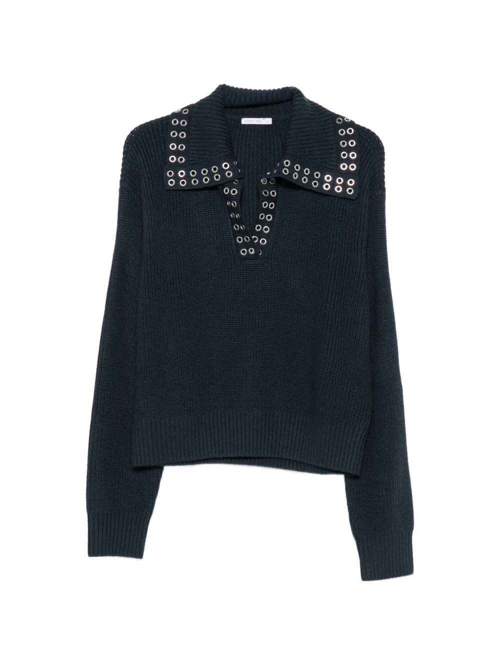 Patrizia Pepe eyelet-embellished ribbed-knit sweater - Blau