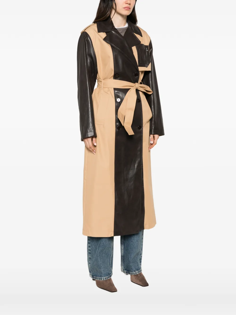 Patrizia Pepe panelled double-breasted coat Beige
