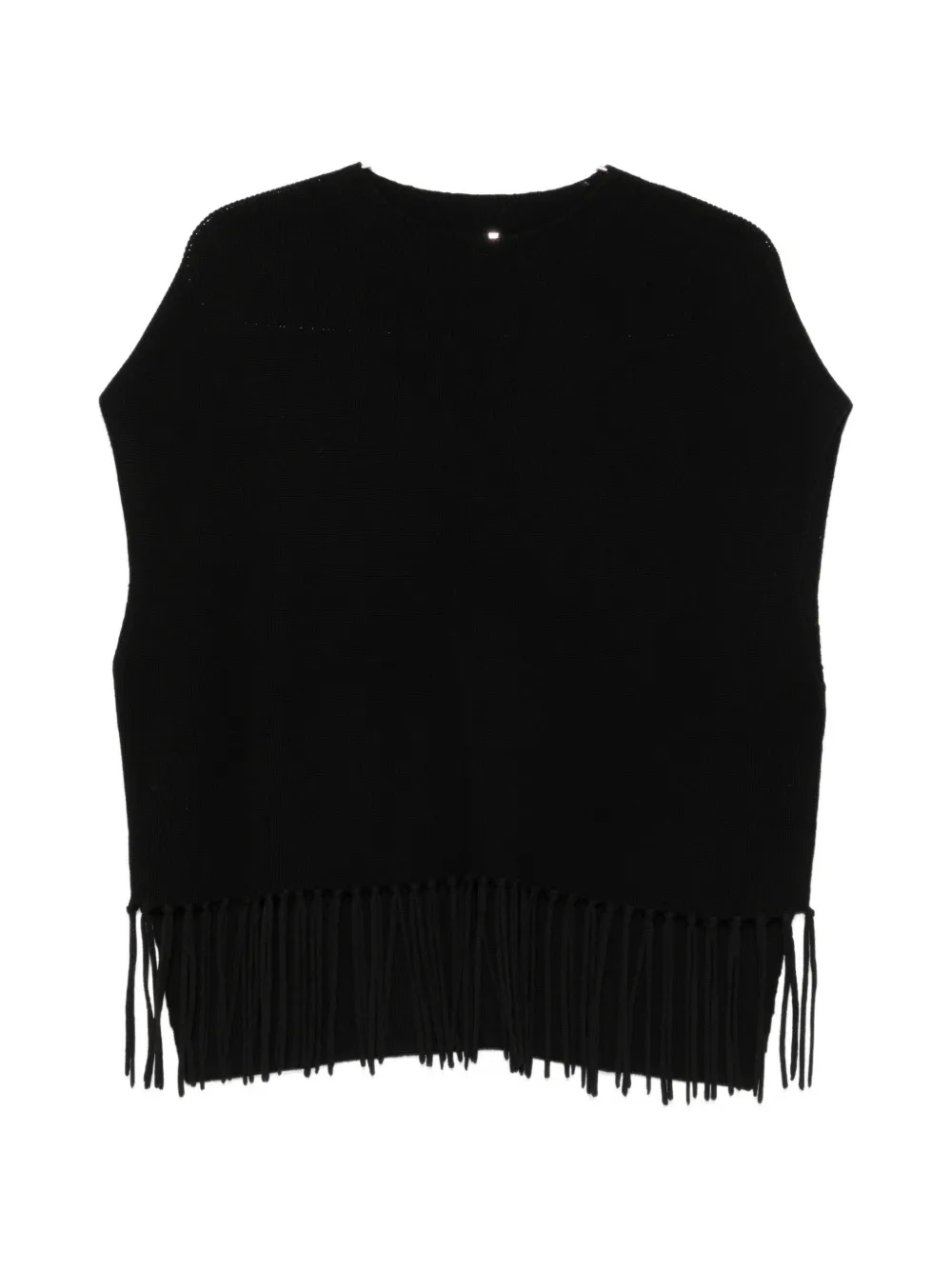 Patrizia Pepe Fringe-trimmed Poncho In Black