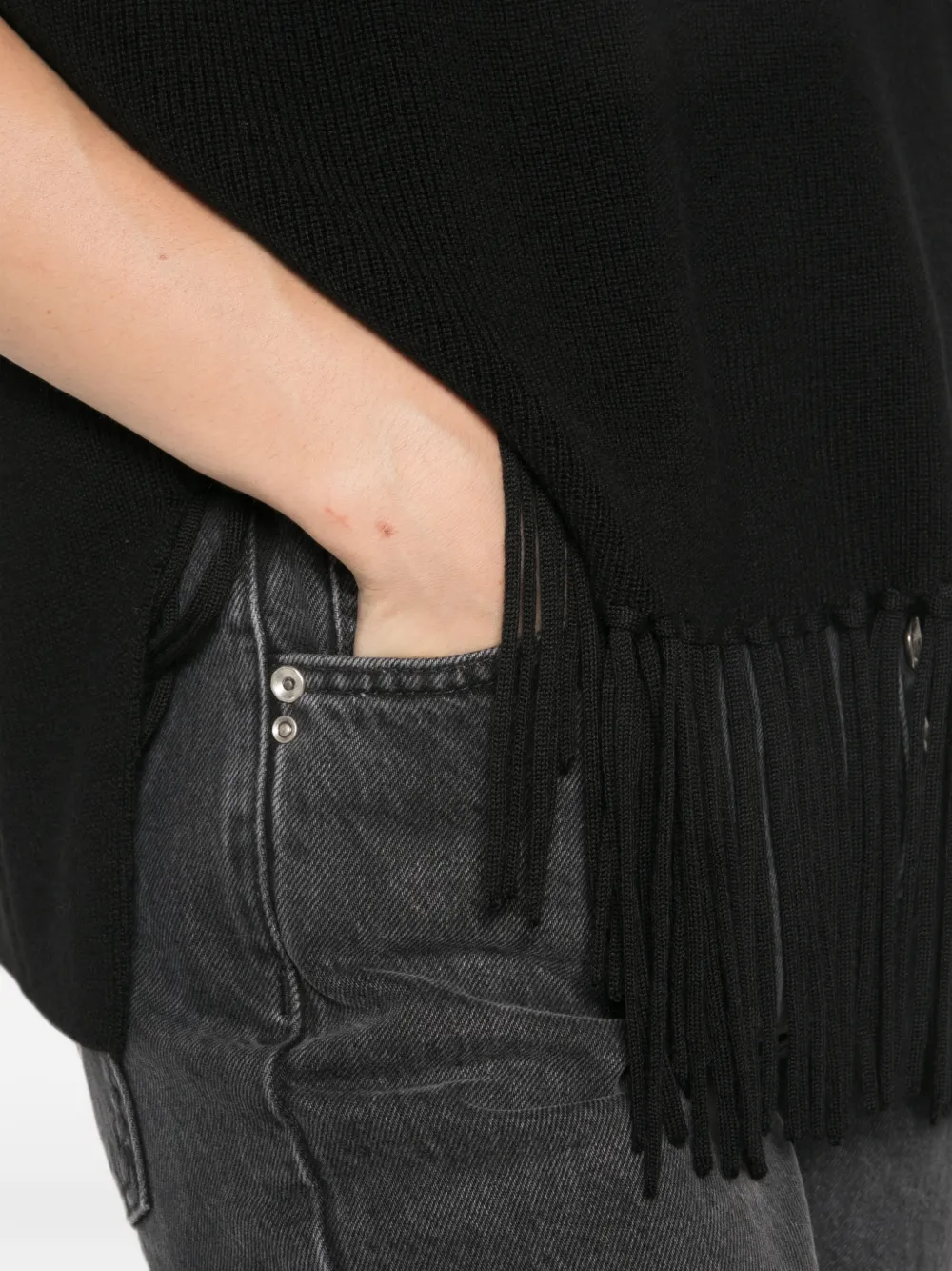 Patrizia Pepe Poncho met franje Zwart