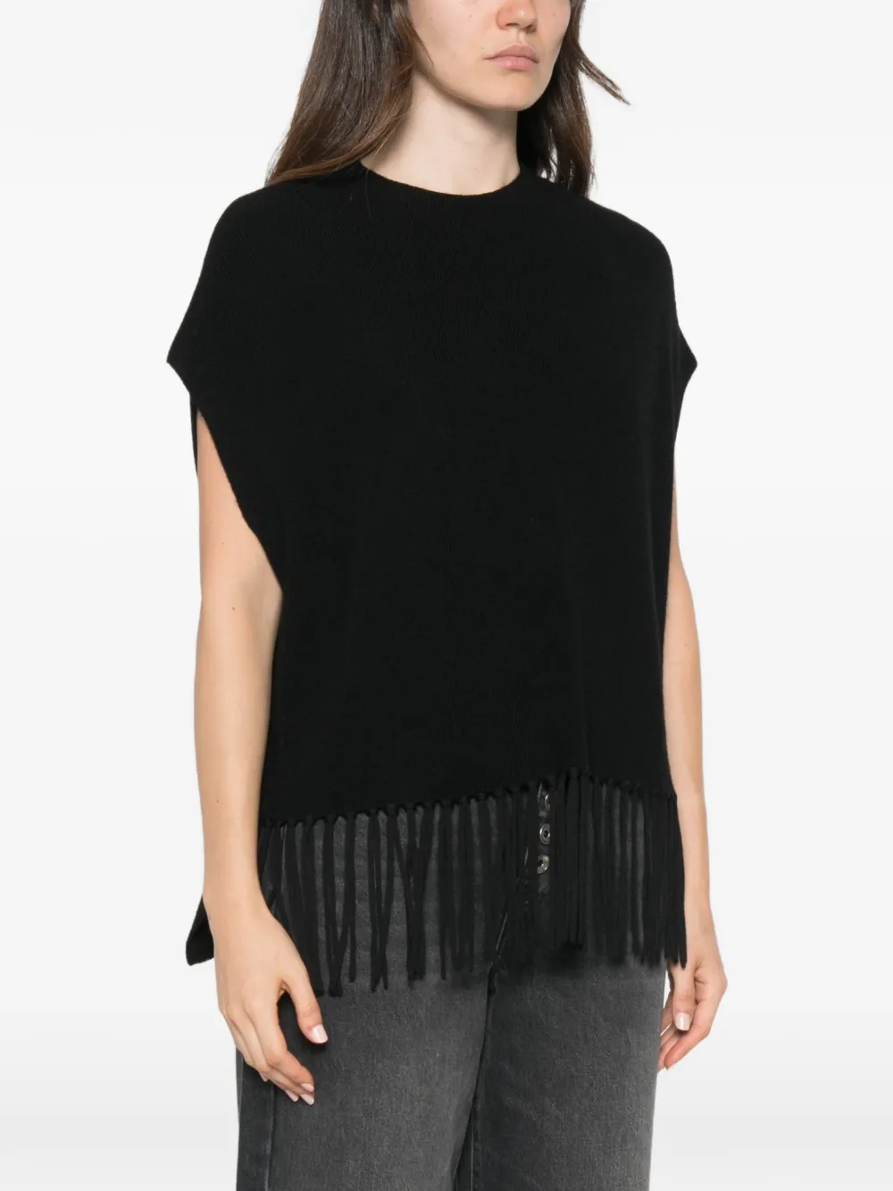Patrizia Pepe Poncho met franje Zwart