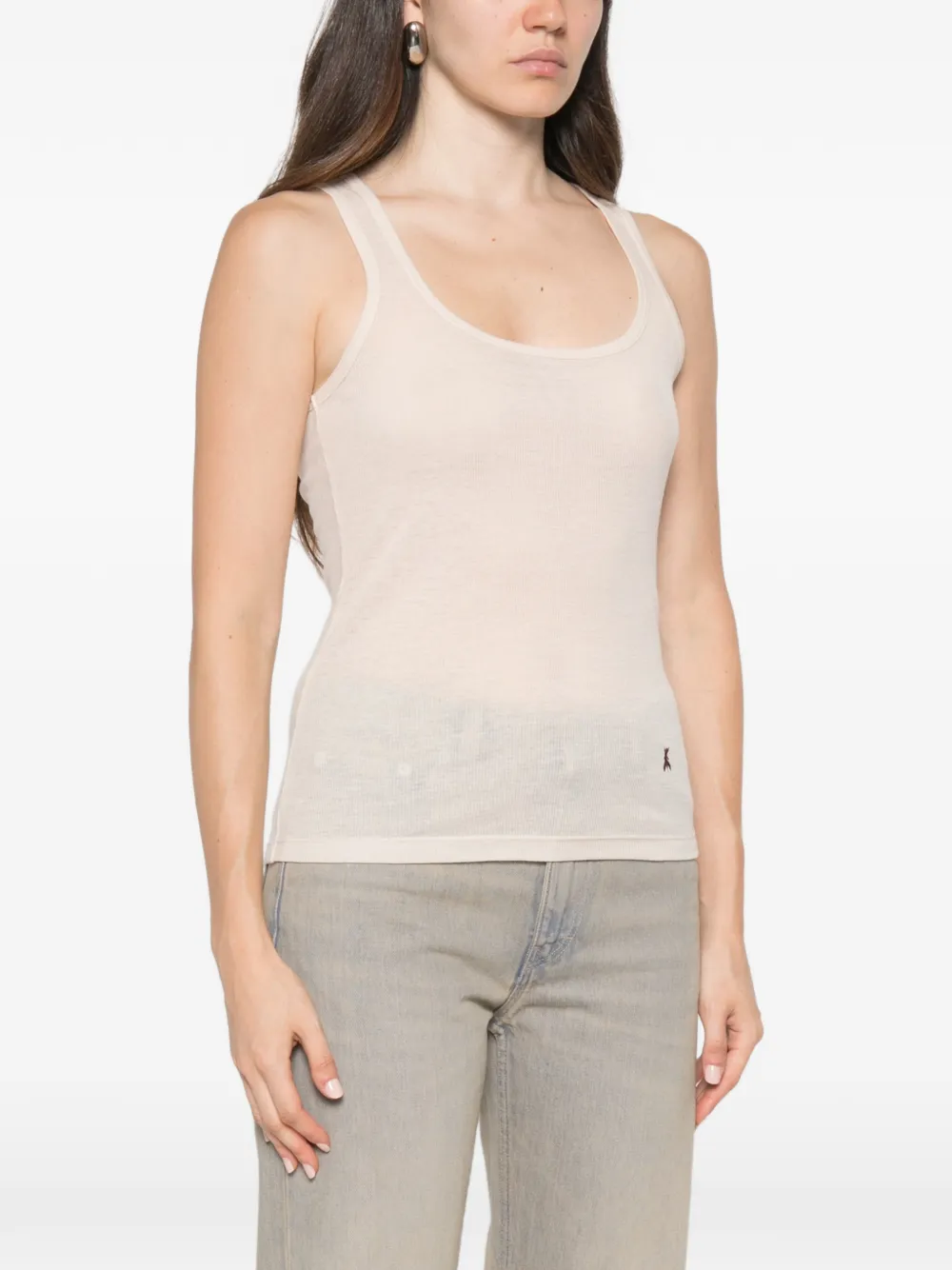 Patrizia Pepe Geribbelde tanktop met geborduurd logo Beige