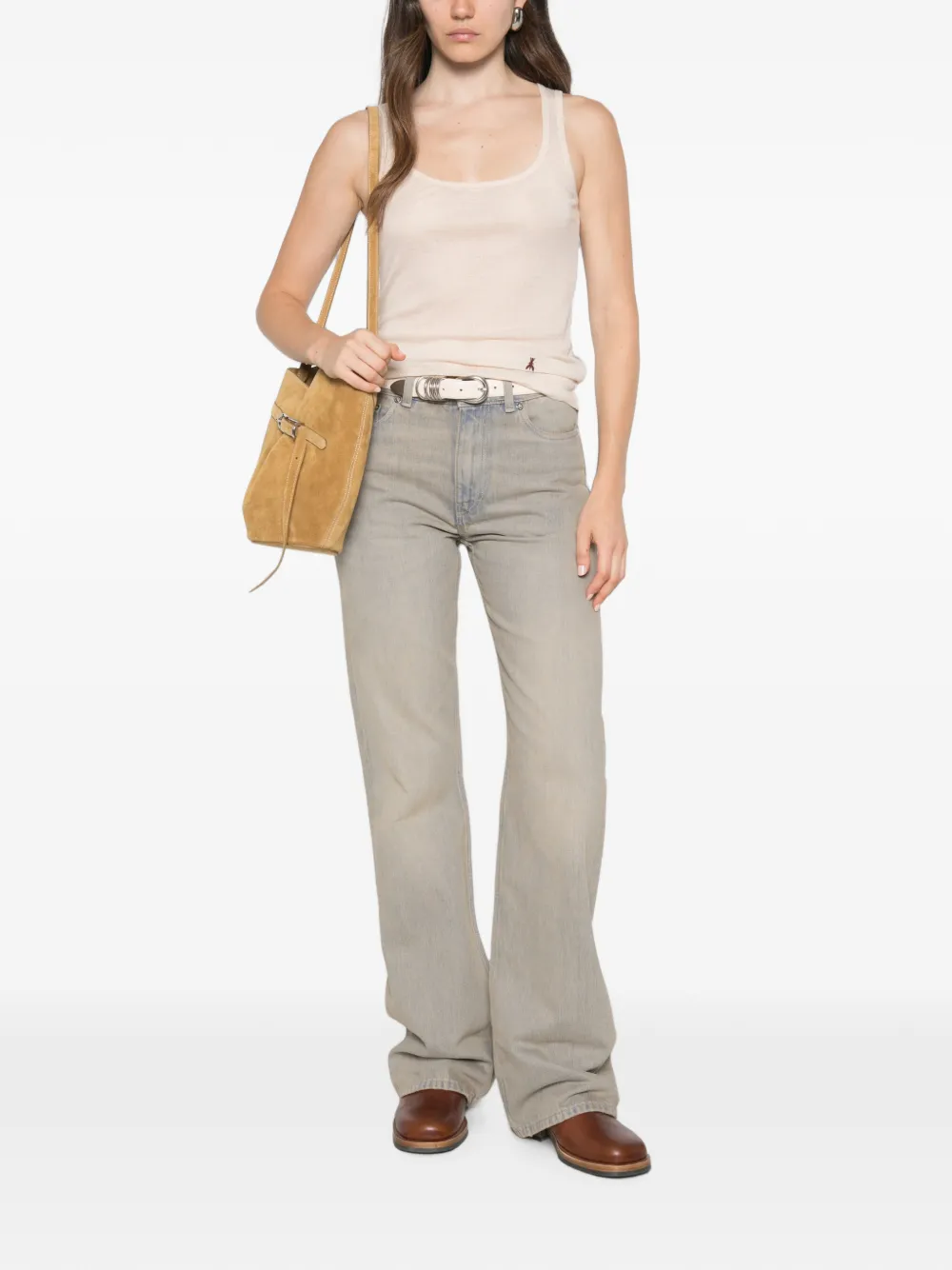 Patrizia Pepe Geribbelde tanktop met geborduurd logo Beige