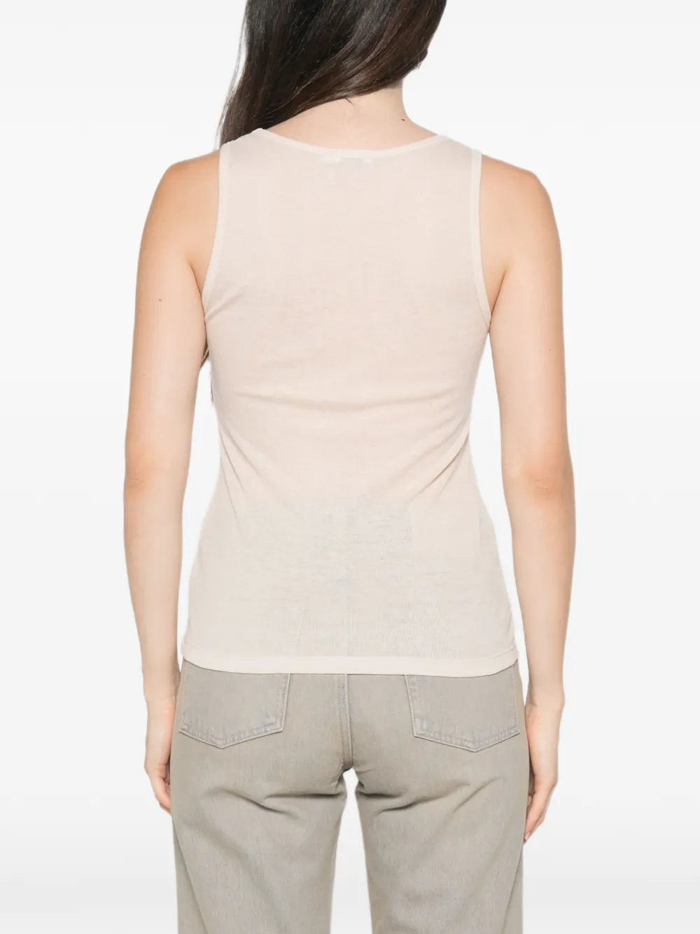 Patrizia Pepe Geribbelde tanktop met geborduurd logo Beige