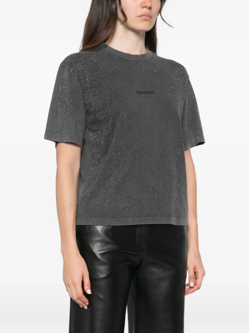 Patrizia Pepe T-shirt verfraaid met stras en acid-wassing Grijs
