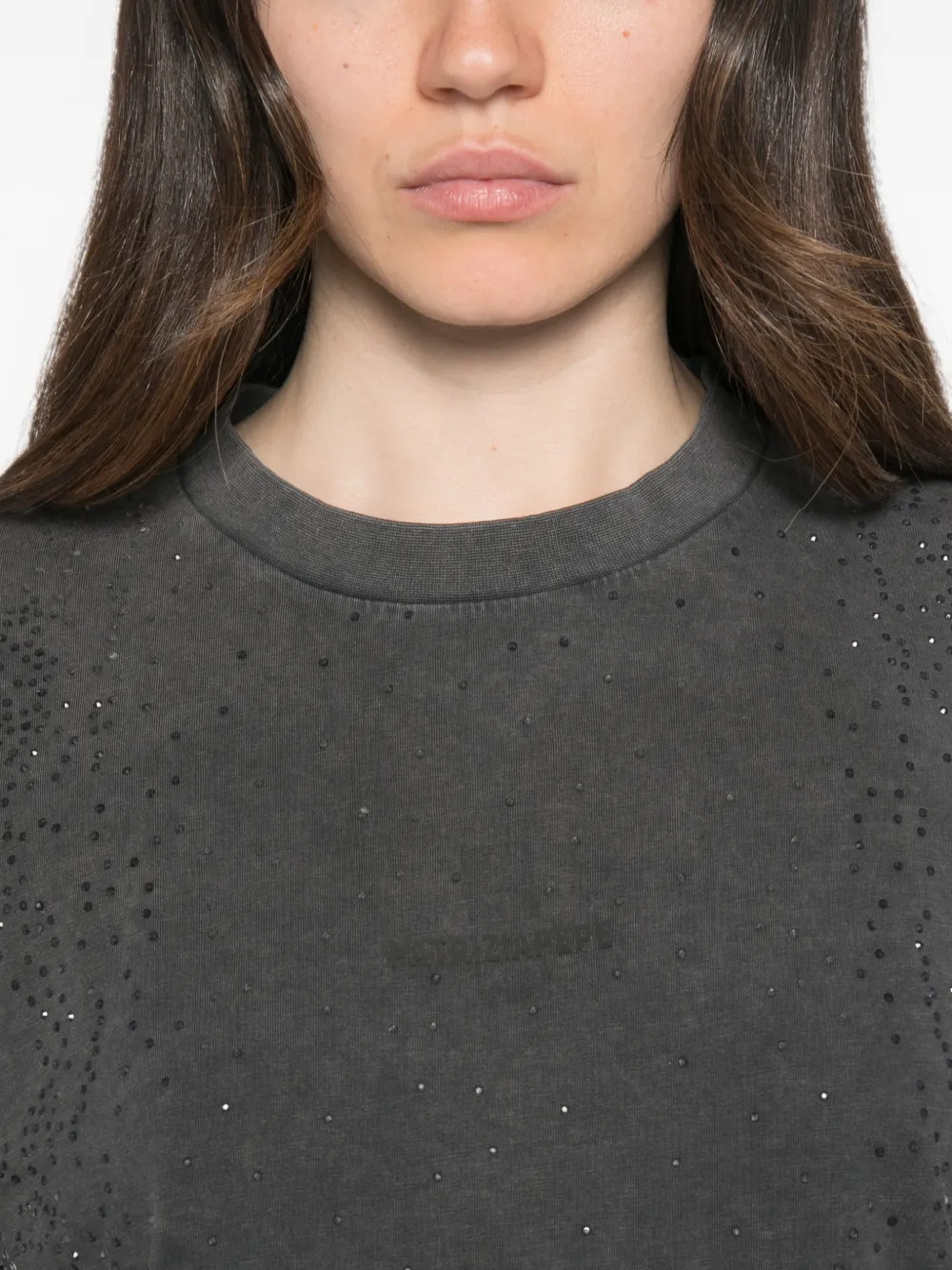 Patrizia Pepe T-shirt verfraaid met stras en acid-wassing Grijs