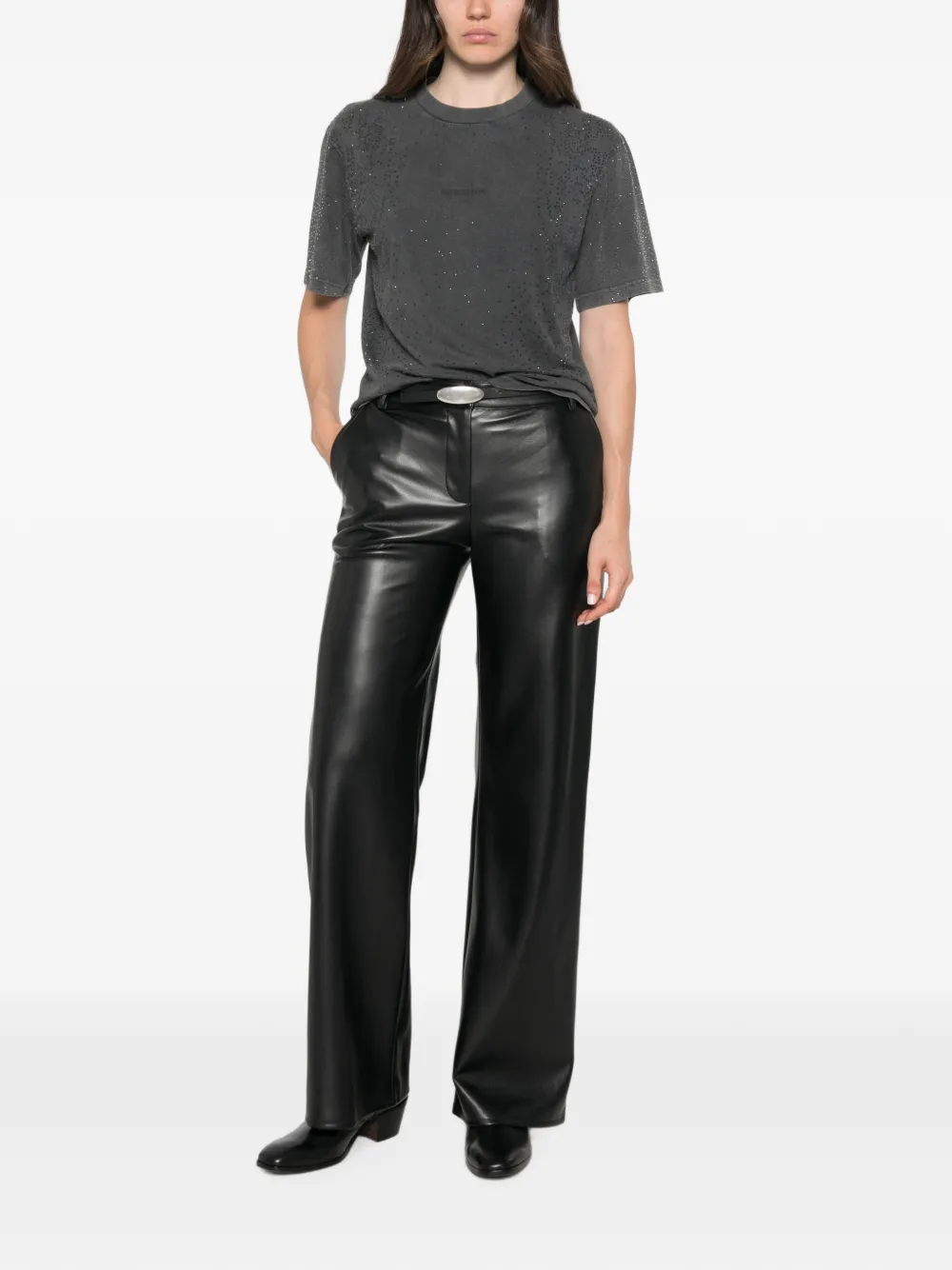 Patrizia Pepe T-shirt verfraaid met stras en acid-wassing Grijs