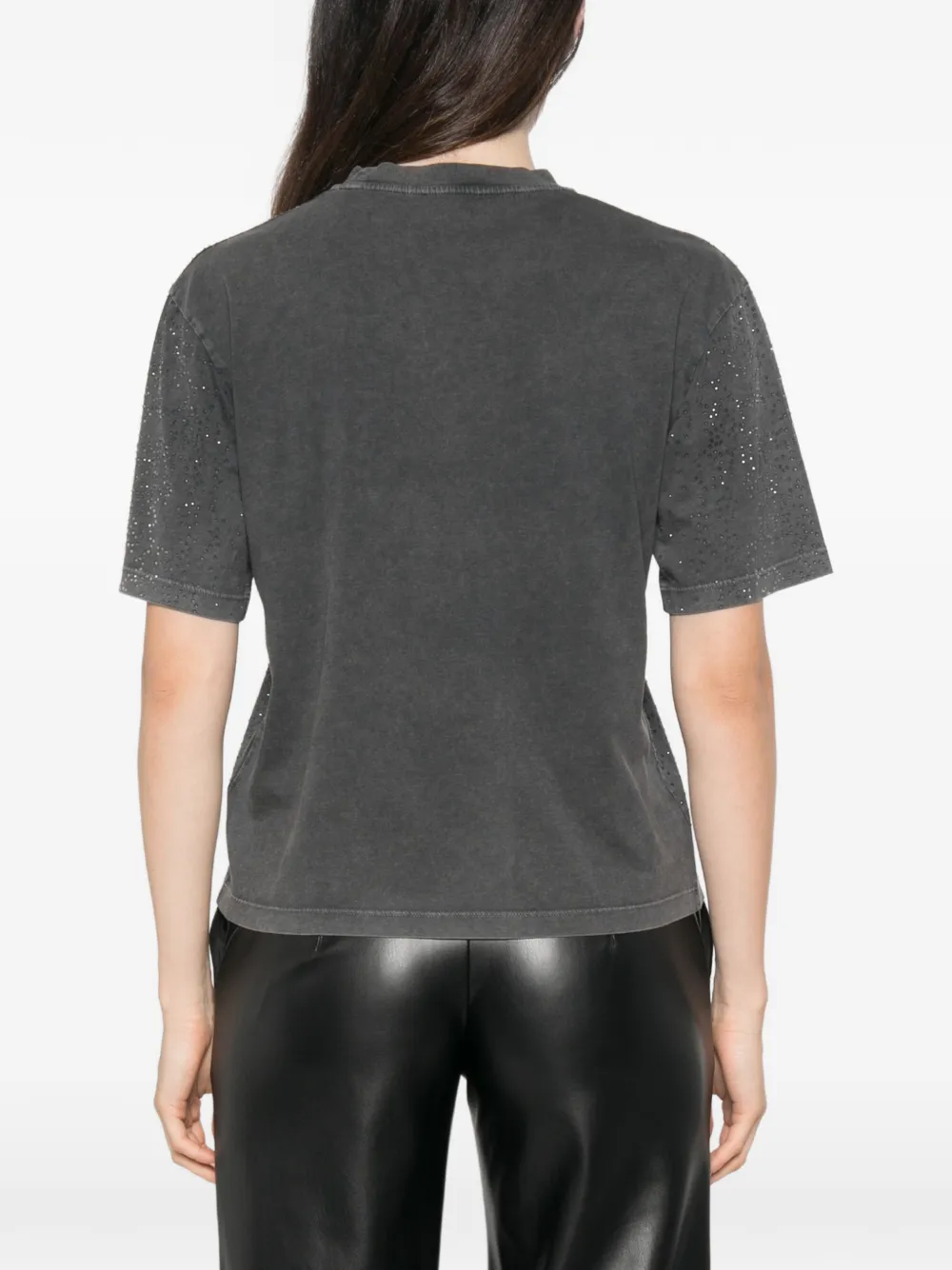 Patrizia Pepe T-shirt verfraaid met stras en acid-wassing Grijs