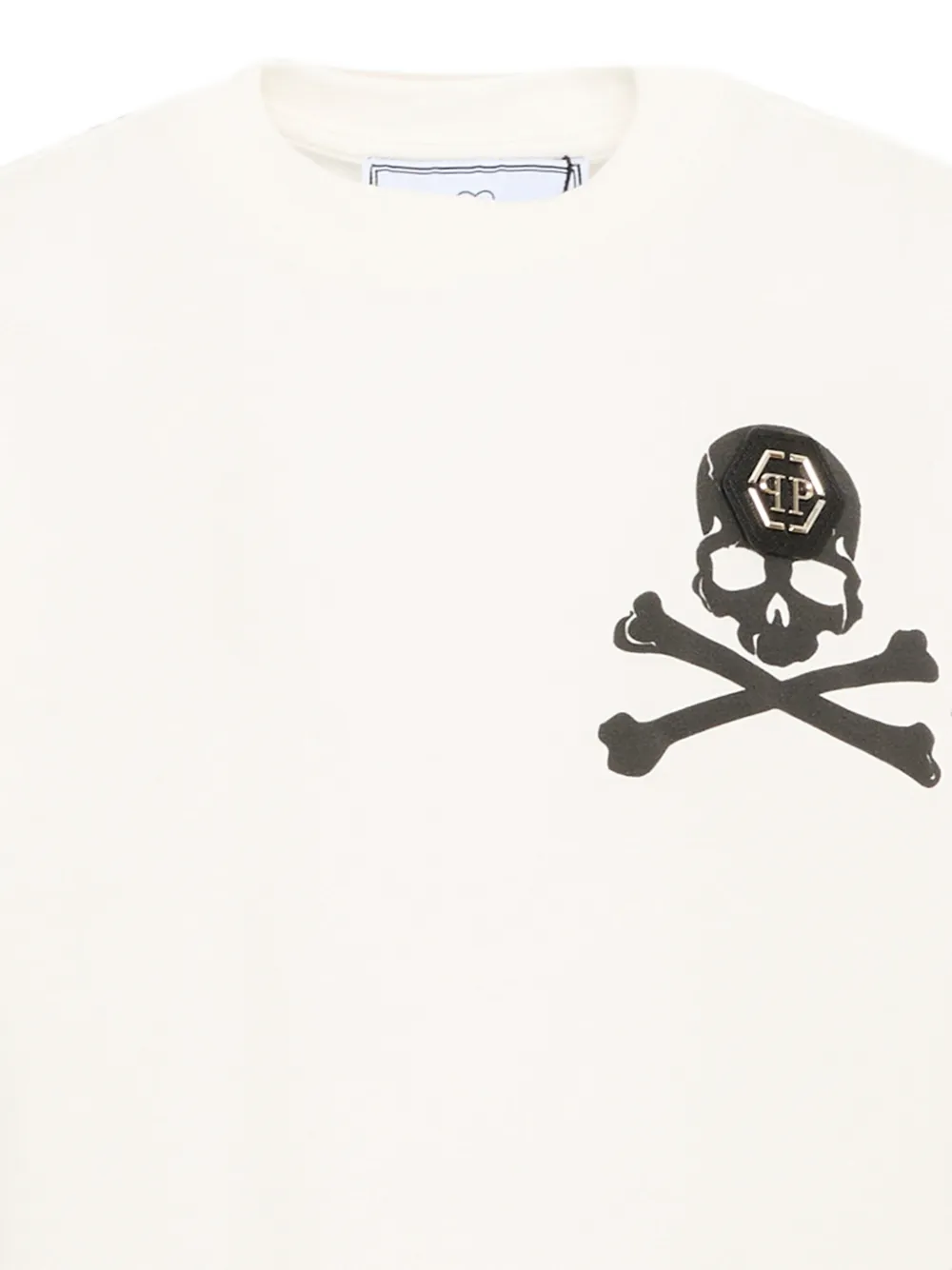 Philipp Plein Junior T-shirt met doodskopprint en logoplakkaat Beige