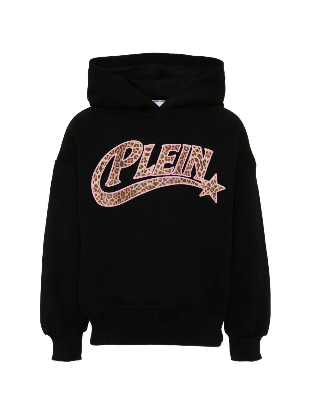 Philipp Plein Junior leopard-print logo-patch hoodie - Nero