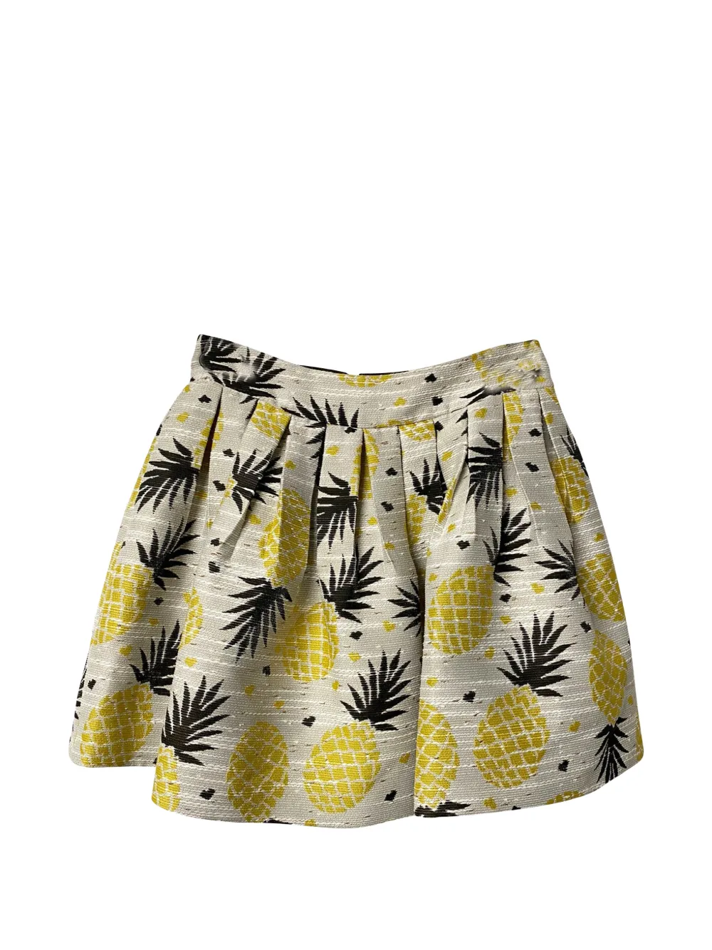 Pre-owned Alice And Olivia Pineapple-print Pleated Mini Skirt In White