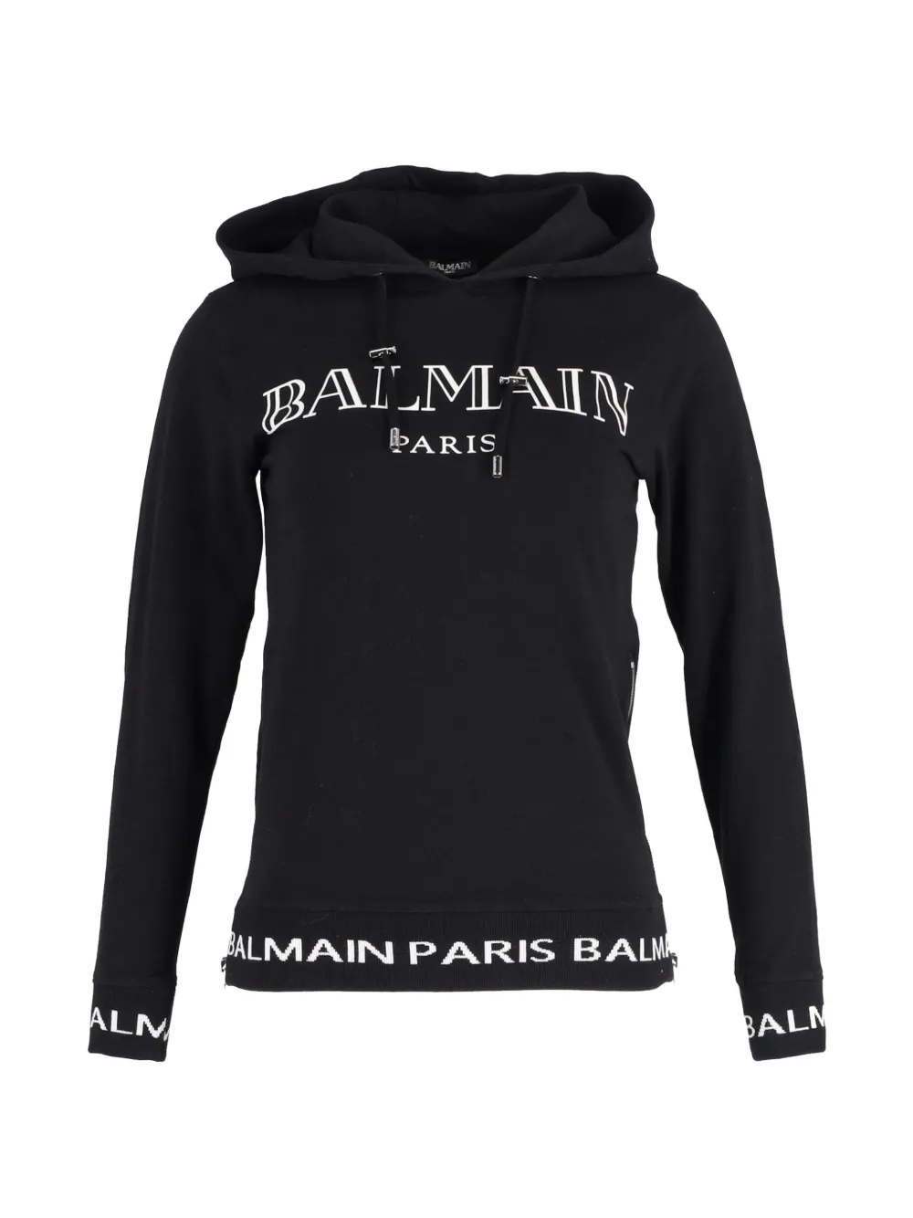 Balmain Pre-Owned logo-print zip-detail hoodie - Schwarz