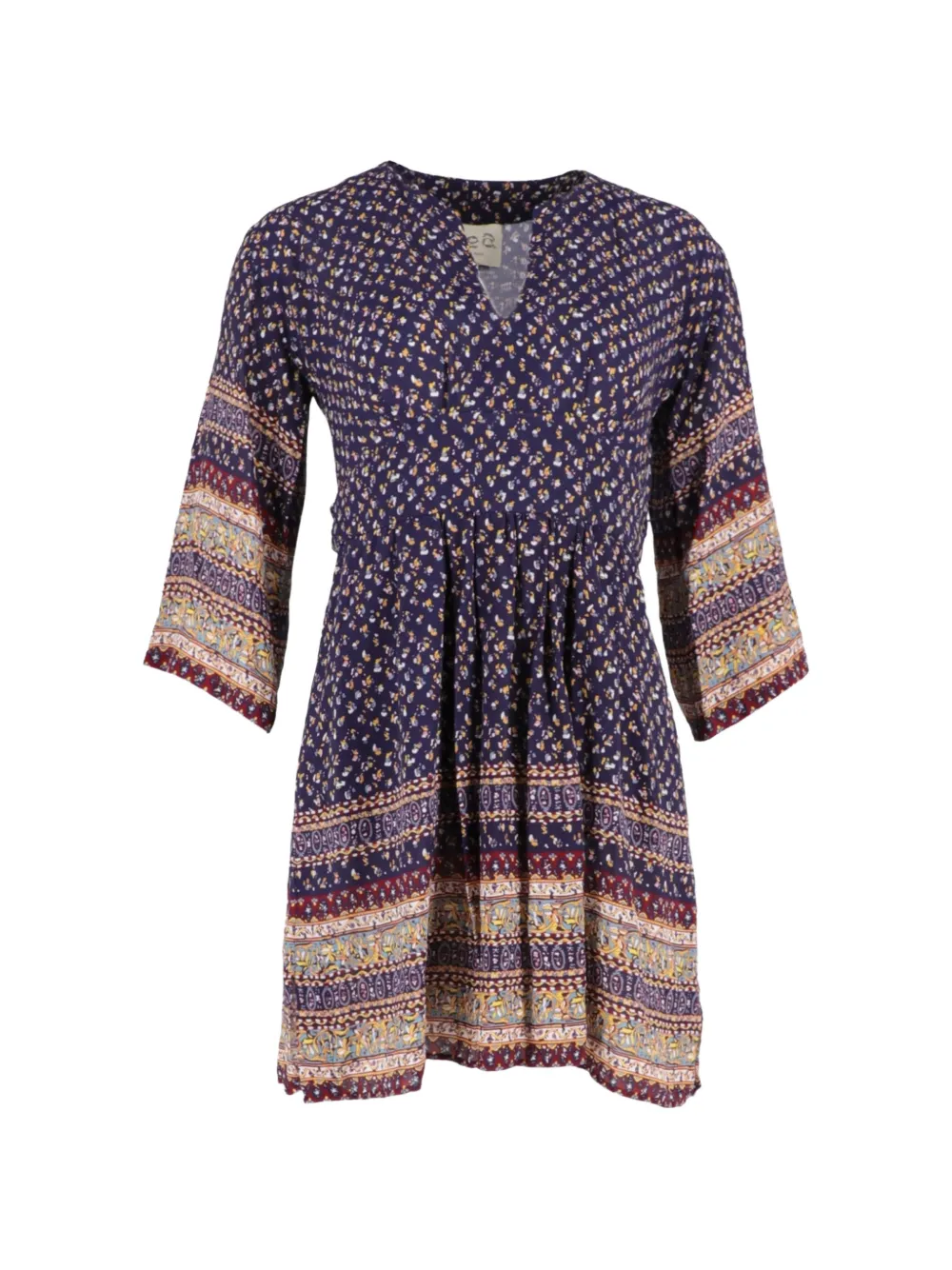 Sea printed V-neck mini dress - Blu