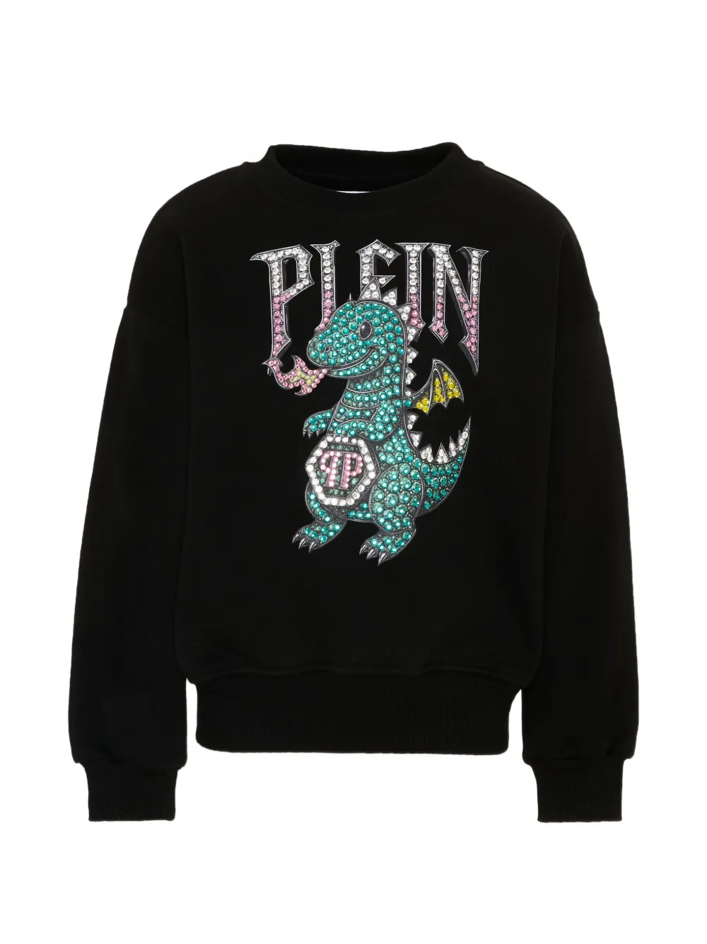 Philipp Plein Junior crystal-embellished logo-print sweater - Nero