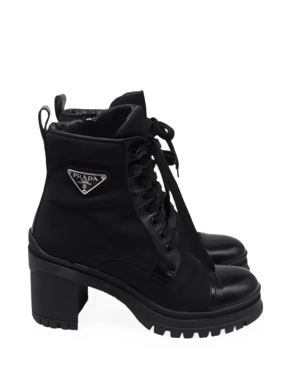 Pre-owned Prada Re-nylon Lace-up Ankle Boots In Black