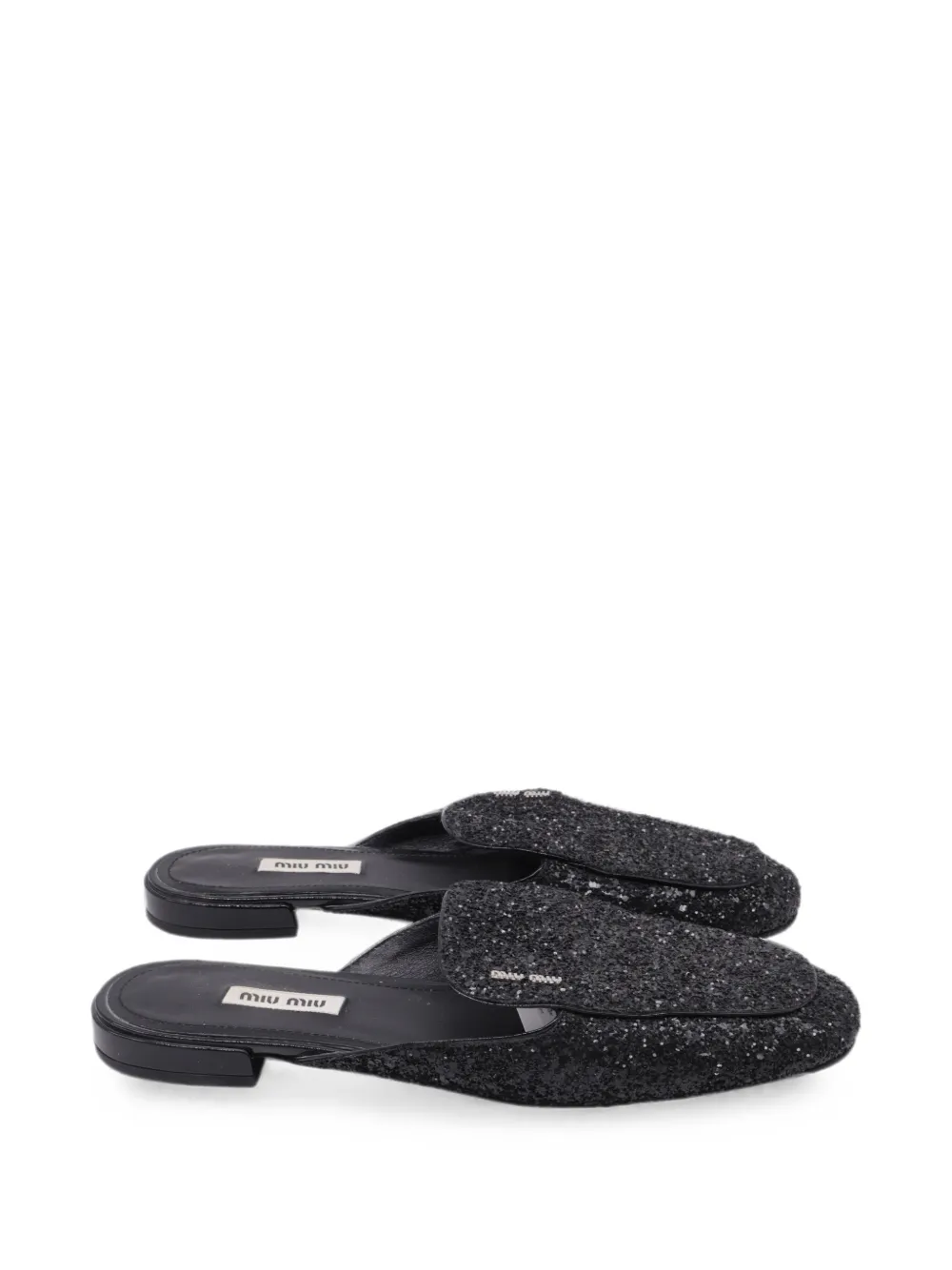 Pre-owned Miu Miu Glittered Leather Mules In Black