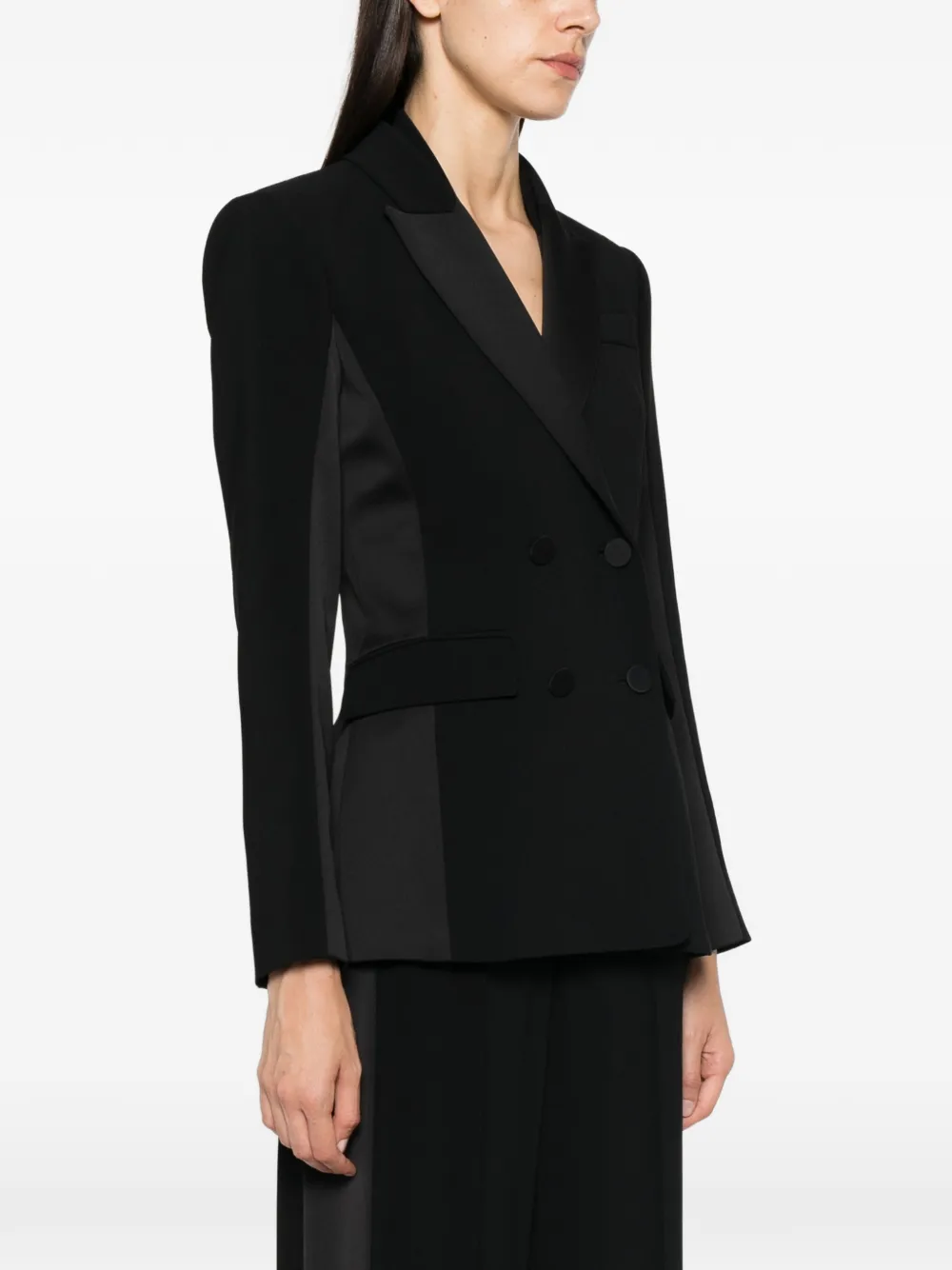 Patrizia Pepe Crêpe blazer met dubbele rij knopen Zwart