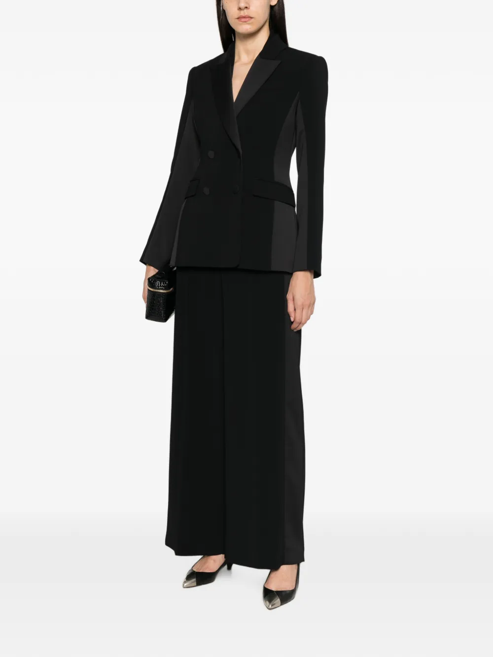 Patrizia Pepe Crêpe blazer met dubbele rij knopen Zwart