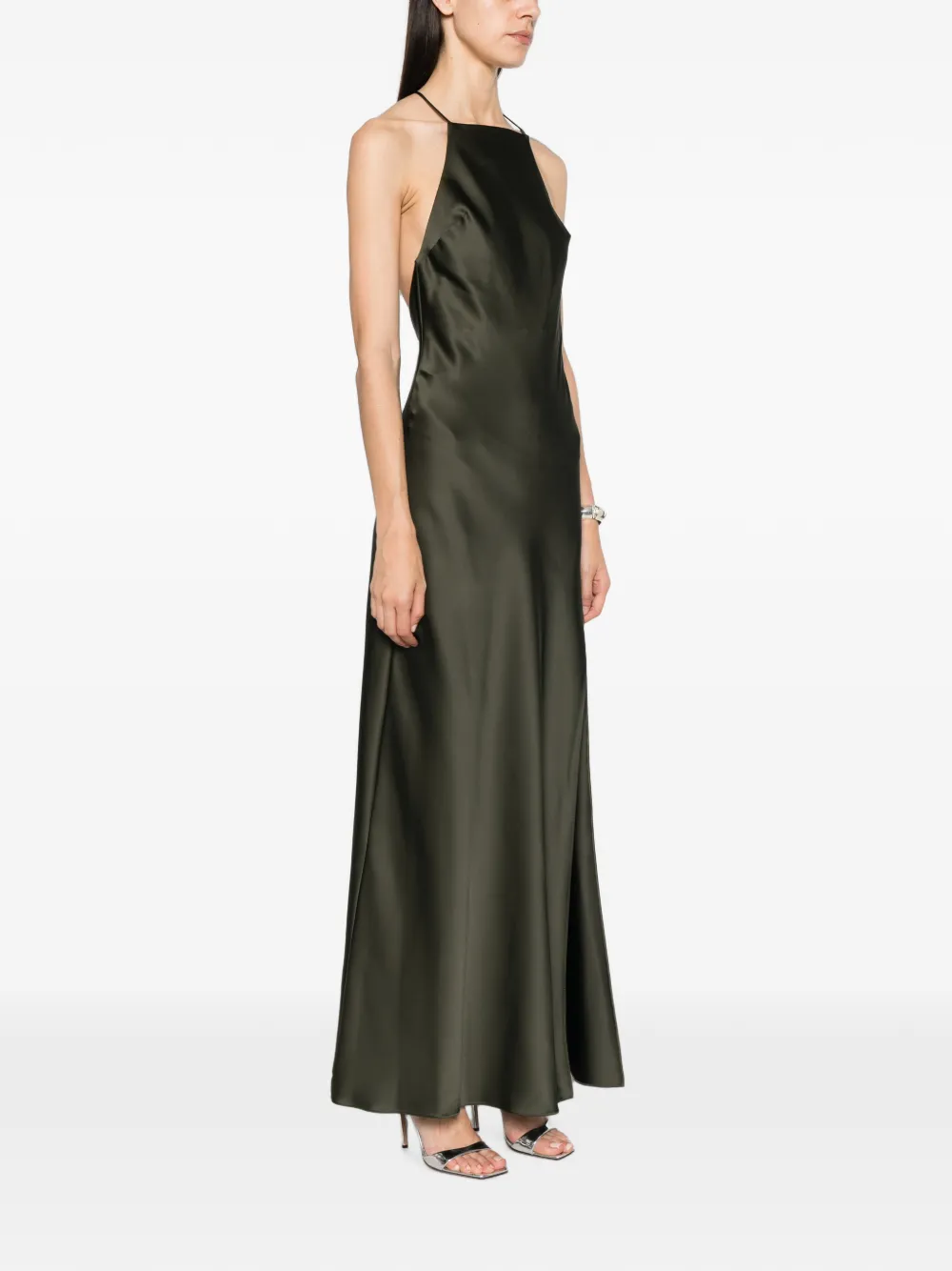Patrizia Pepe satin halterneck dress Groen