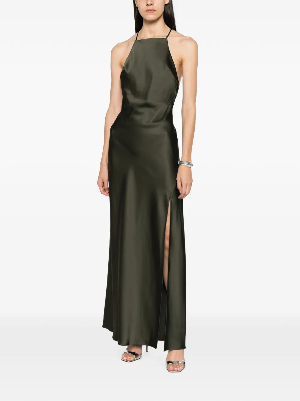 Patrizia Pepe satin halterneck dress Groen