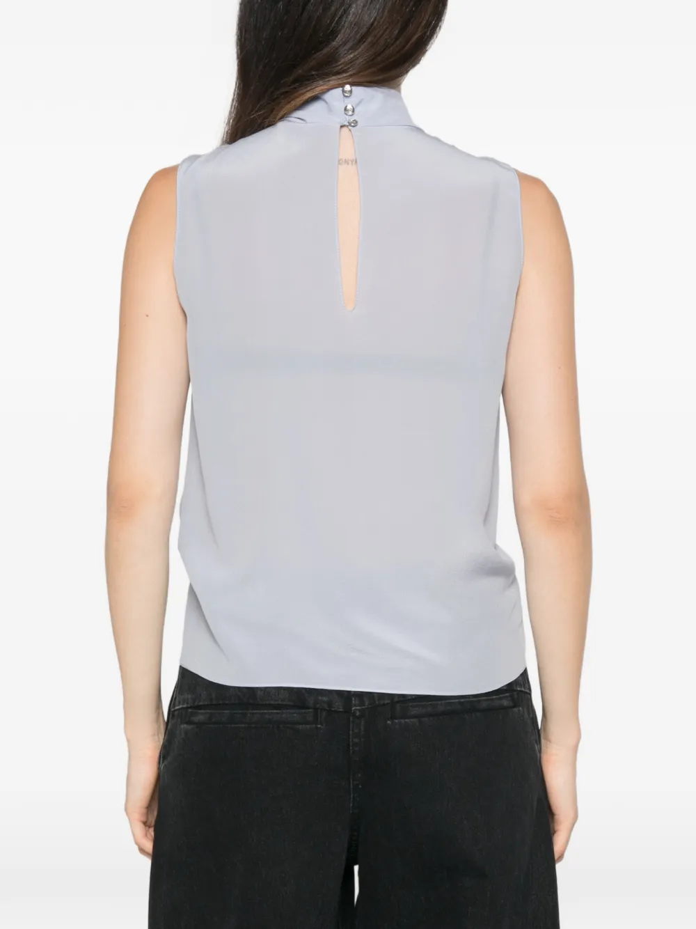Patrizia Pepe high-neck pleat-detail blouse Blauw