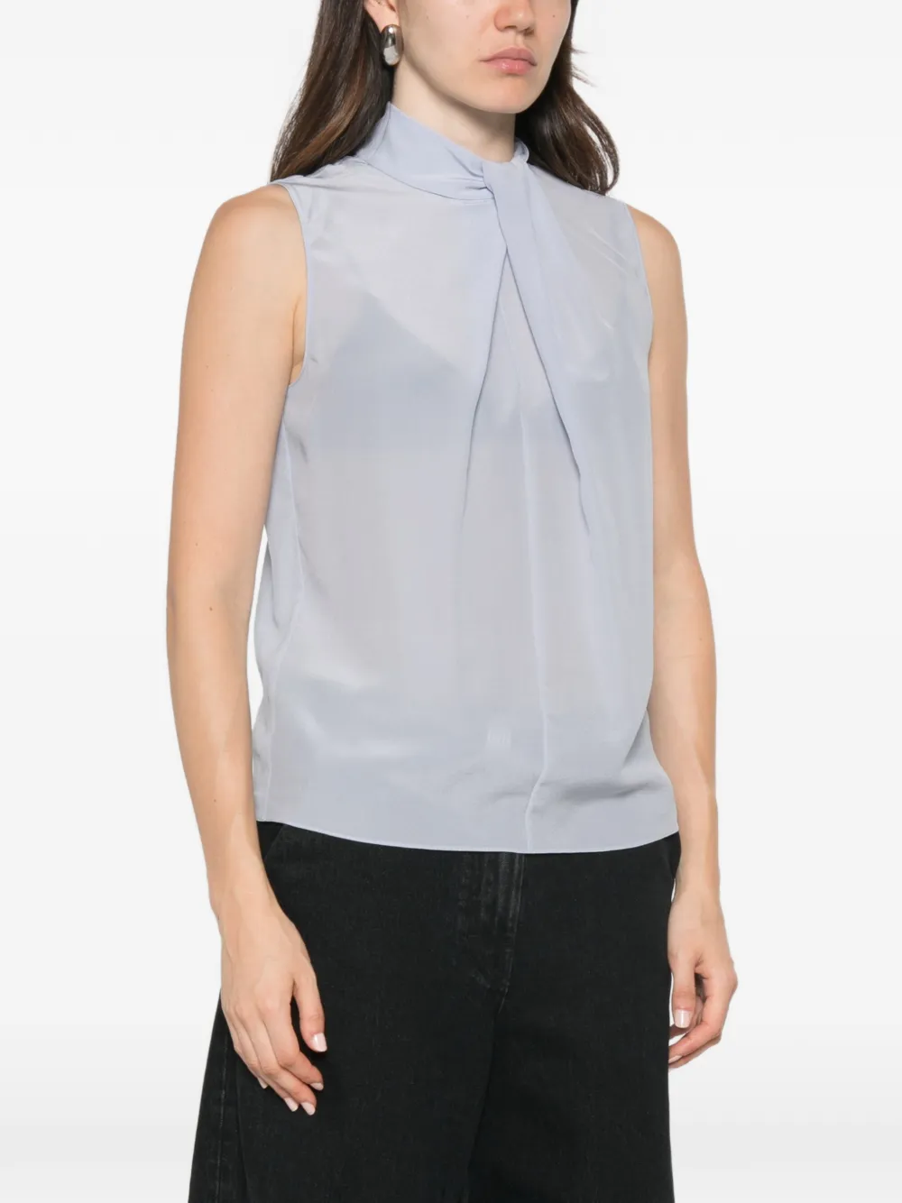 Patrizia Pepe high-neck pleat-detail blouse Blauw