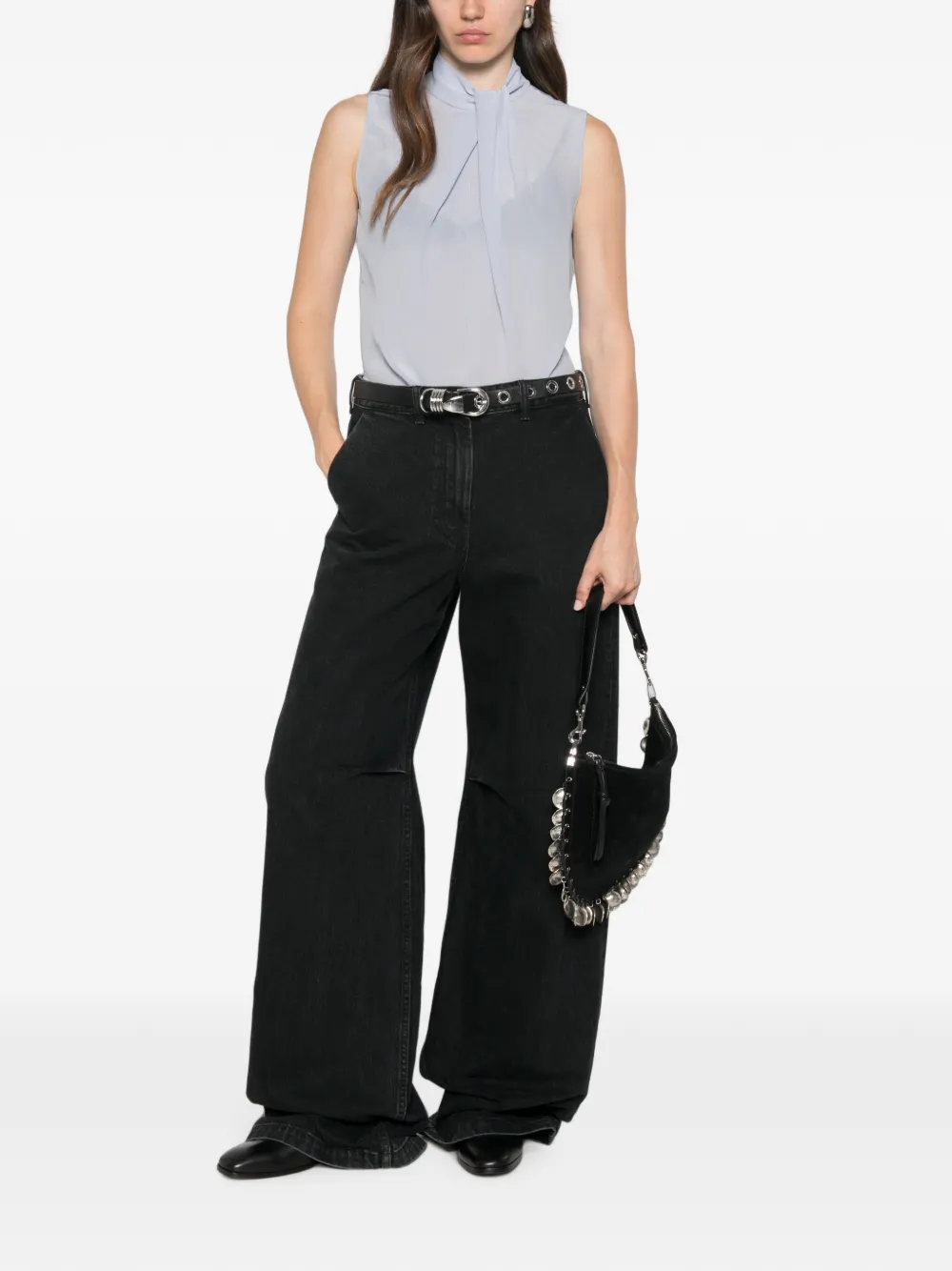 Patrizia Pepe high-neck pleat-detail blouse Blauw