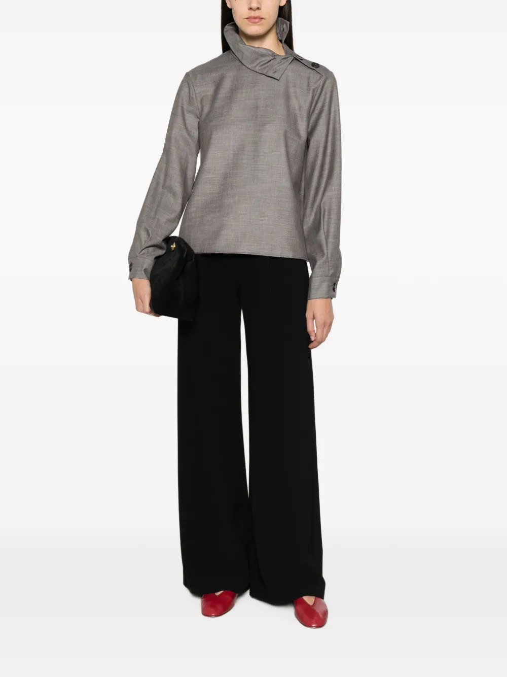 Patrizia Pepe button-detail high-neck blouse Grijs