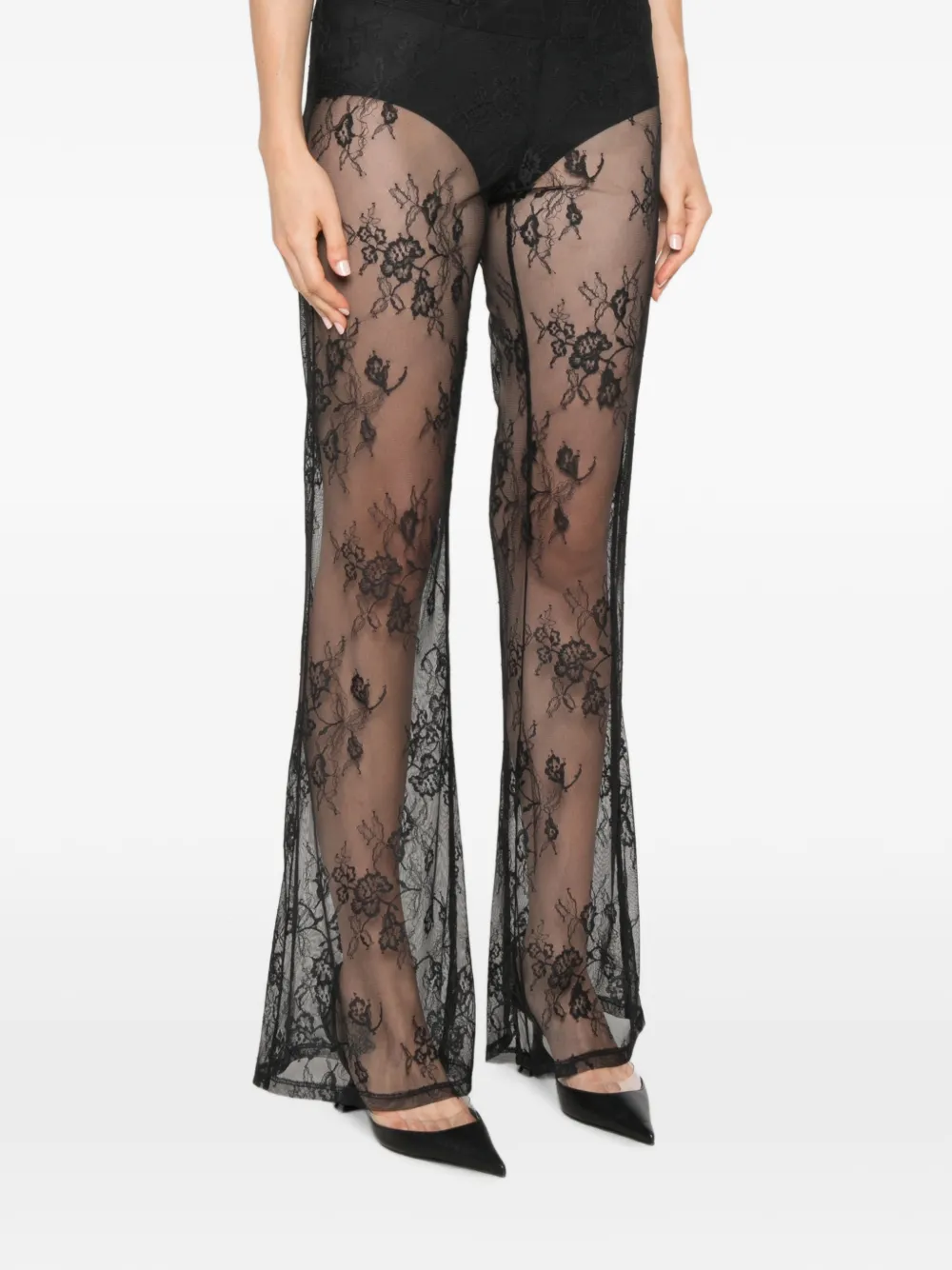 Patrizia Pepe flared lace trousers Zwart