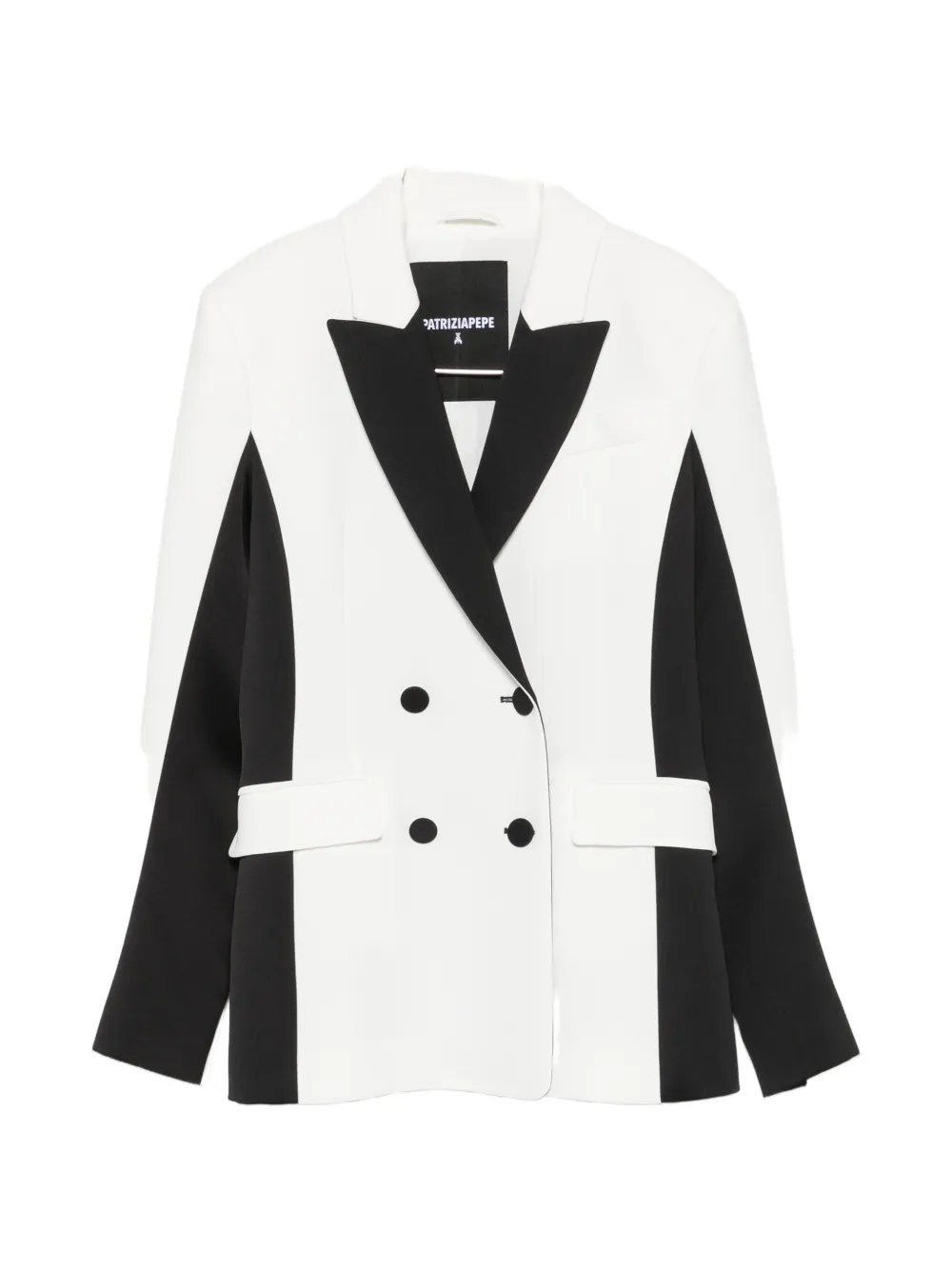 Patrizia Pepe Color-block Double-breasted Blazer In 화이트