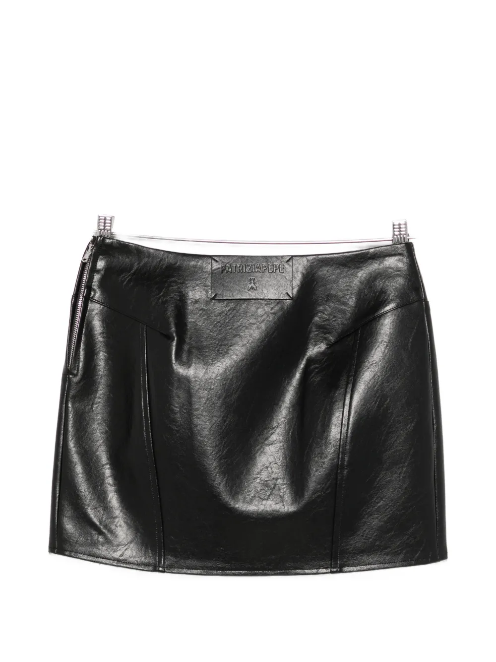 Patrizia Pepe Logo-patch Coated Skirt In Black