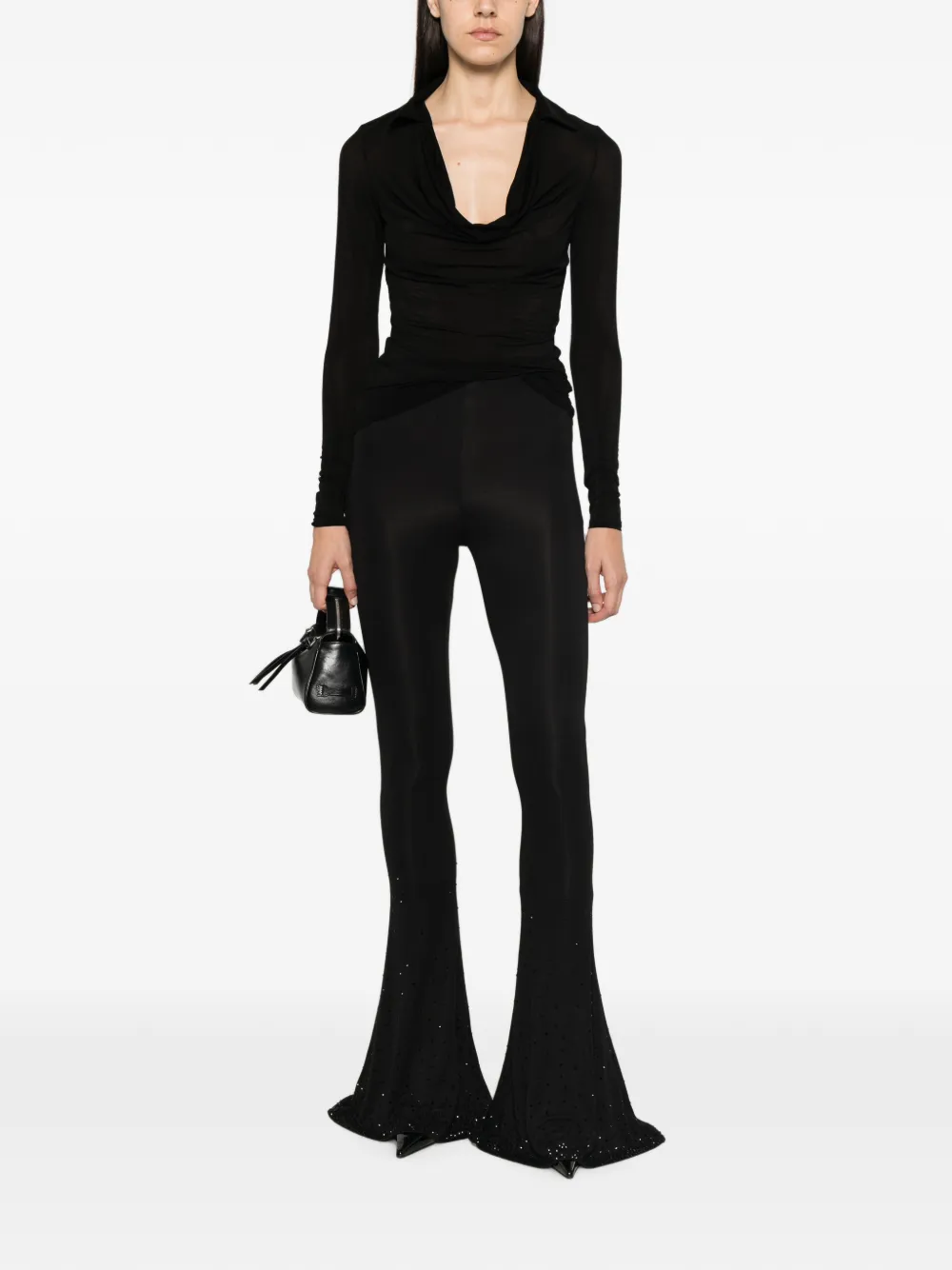 Patrizia Pepe Rhinestone-embellished Flared Trousers In Black