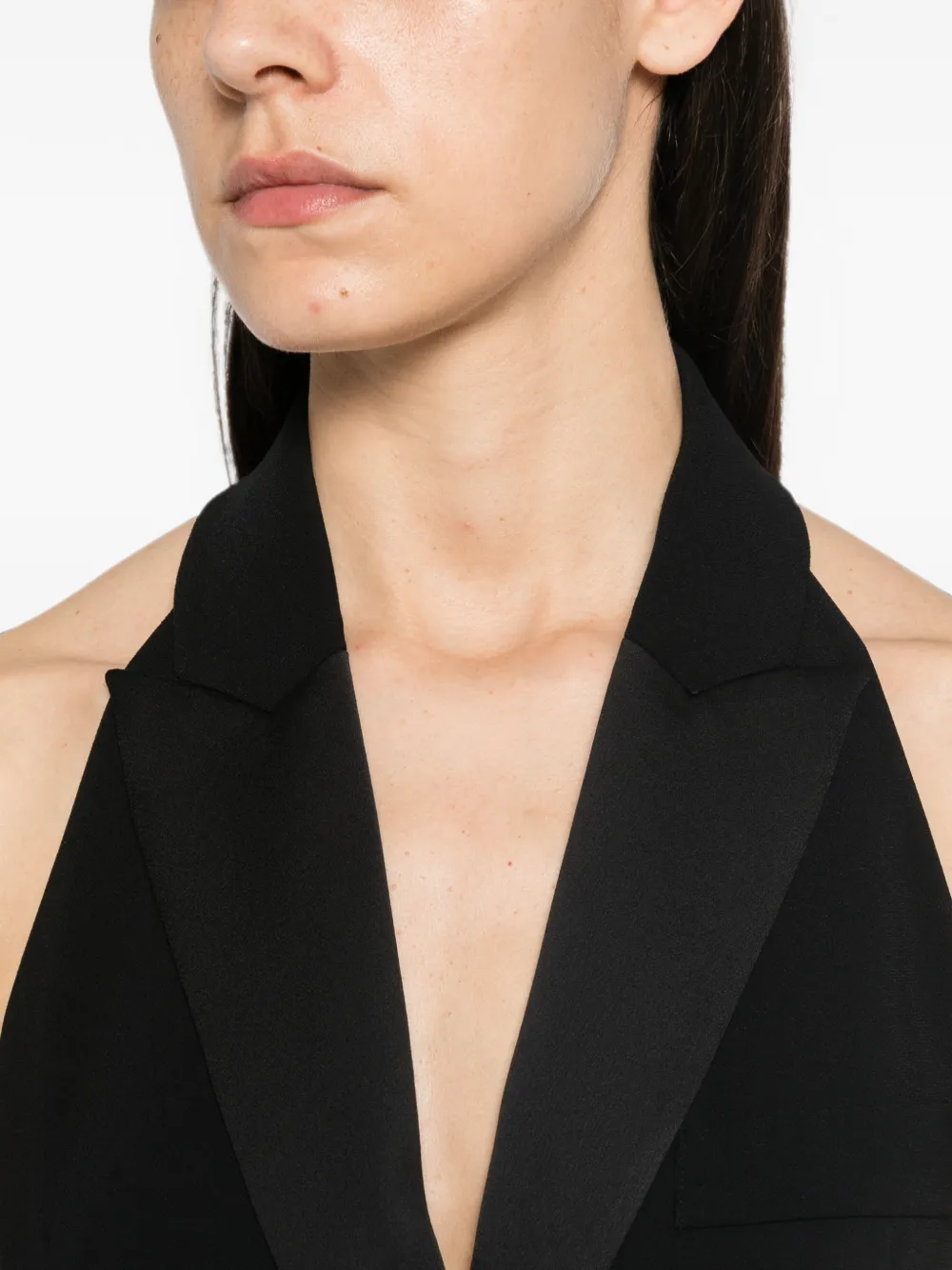 Patrizia Pepe Top met satijnen revers en smoking Zwart
