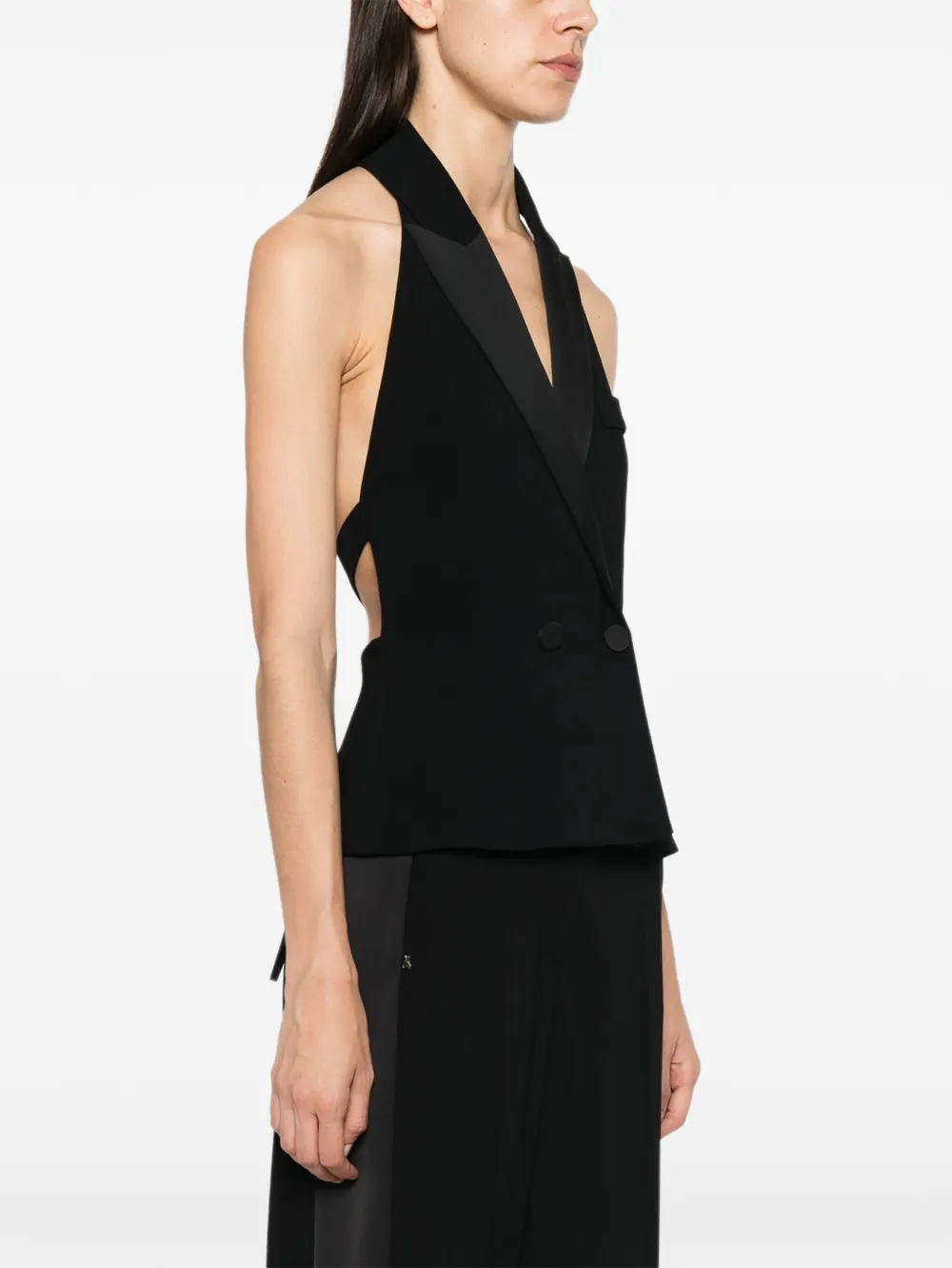Patrizia Pepe Top met satijnen revers en smoking Zwart