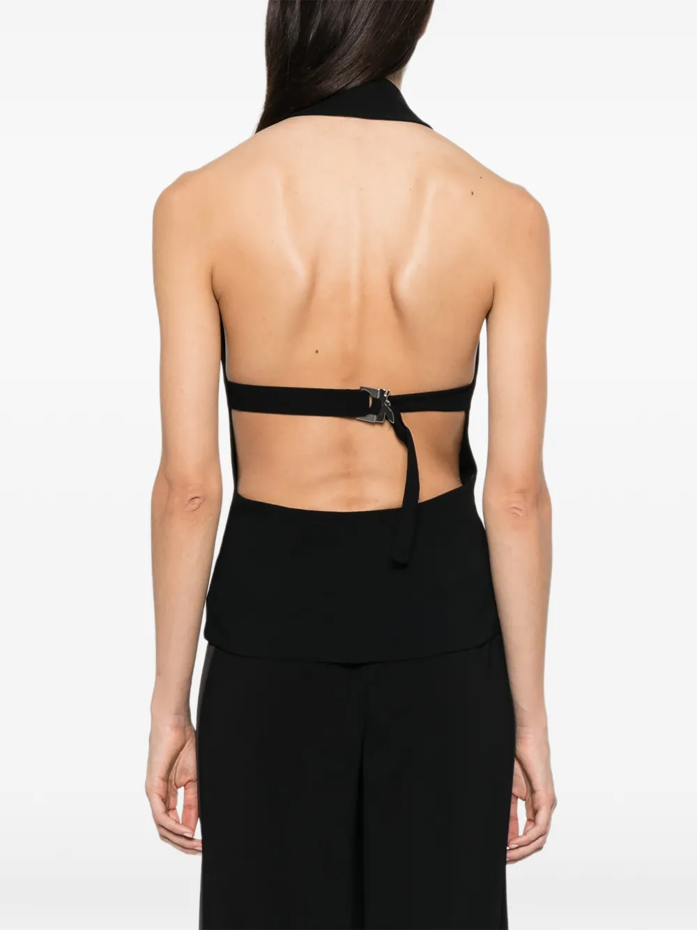 Patrizia Pepe Top met satijnen revers en smoking Zwart